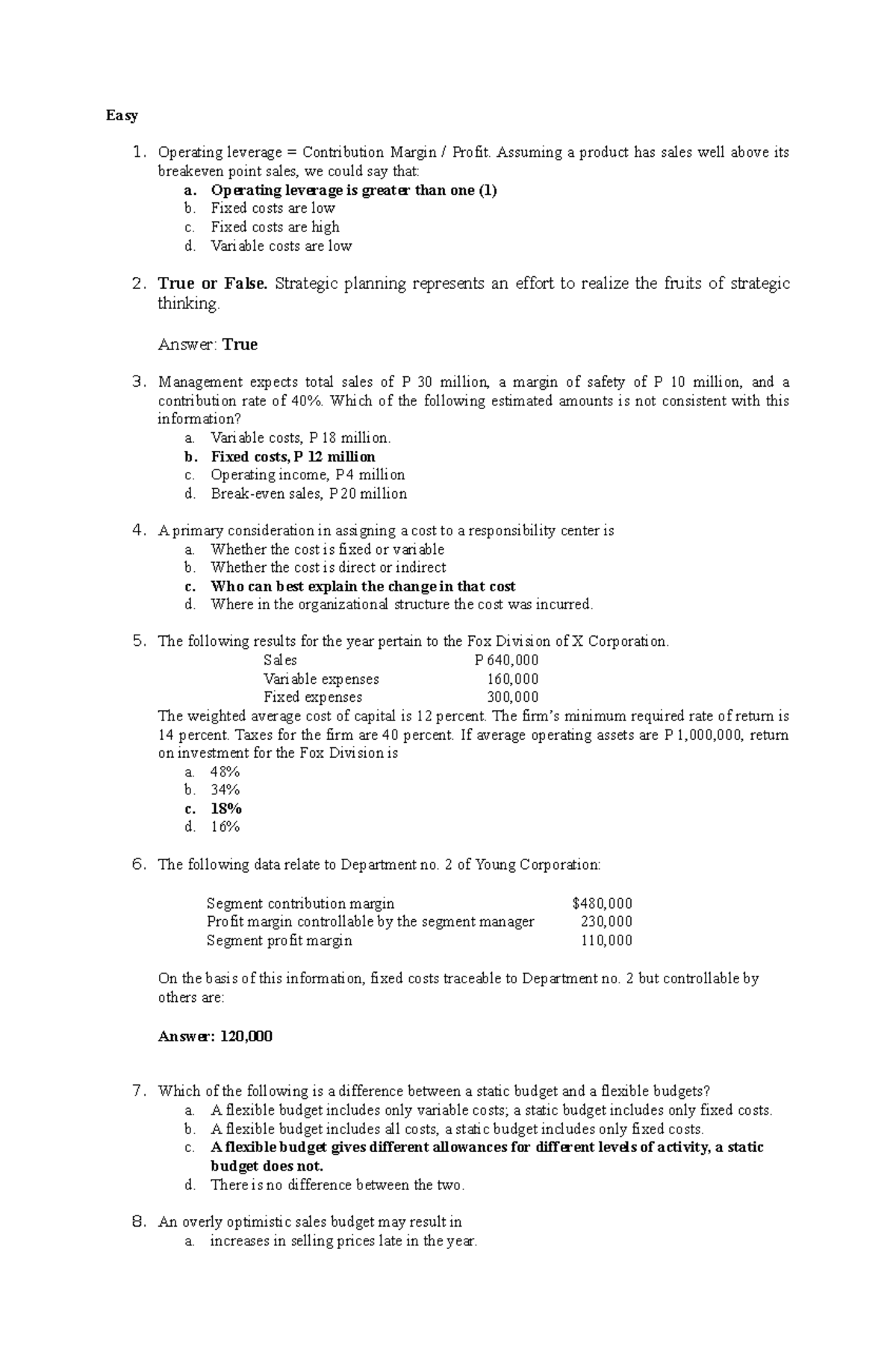 Interactive Review Materials - Easy Operating leverage = Contribution ...