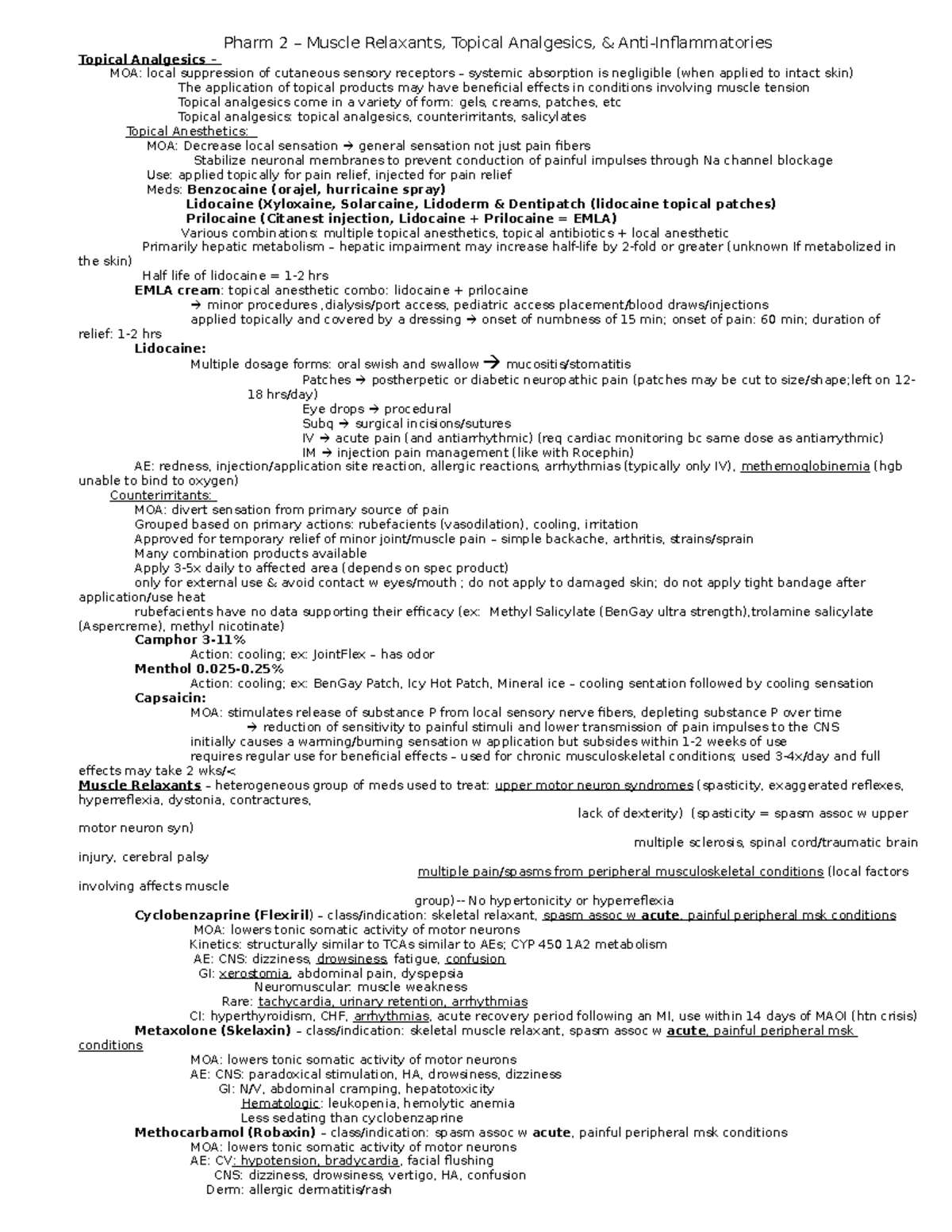 Pharm 2 – Muscle Relaxants - Pharm 2 – Muscle Relaxants, Topical ...