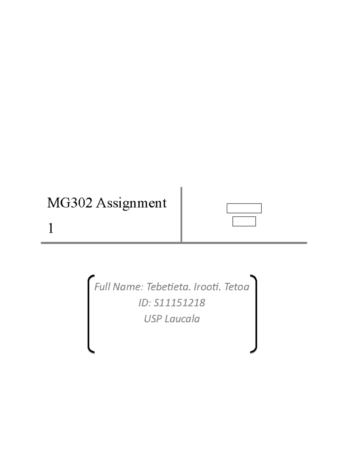 MG302 Assignment 1 - Grade: B+ - MG302 Assignment 1 Full Name ...