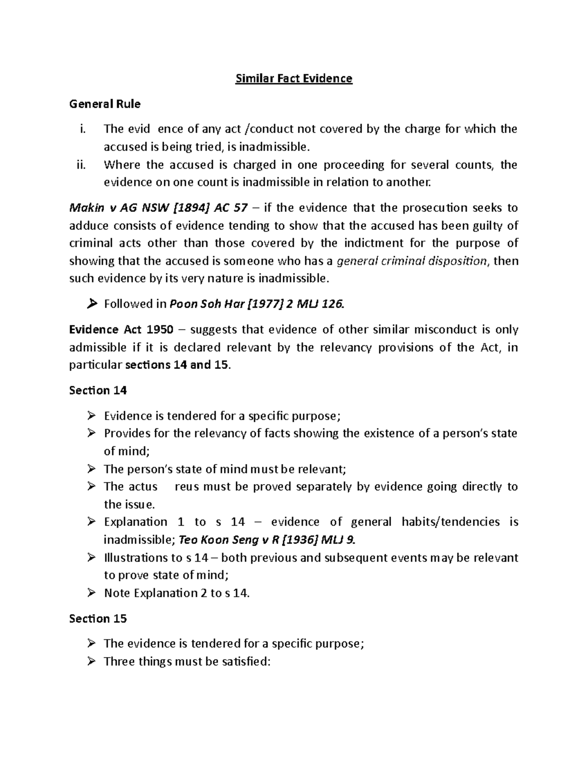 Similar Fact Evidence - Similar Fact Evidence General Rule i. The evid ...