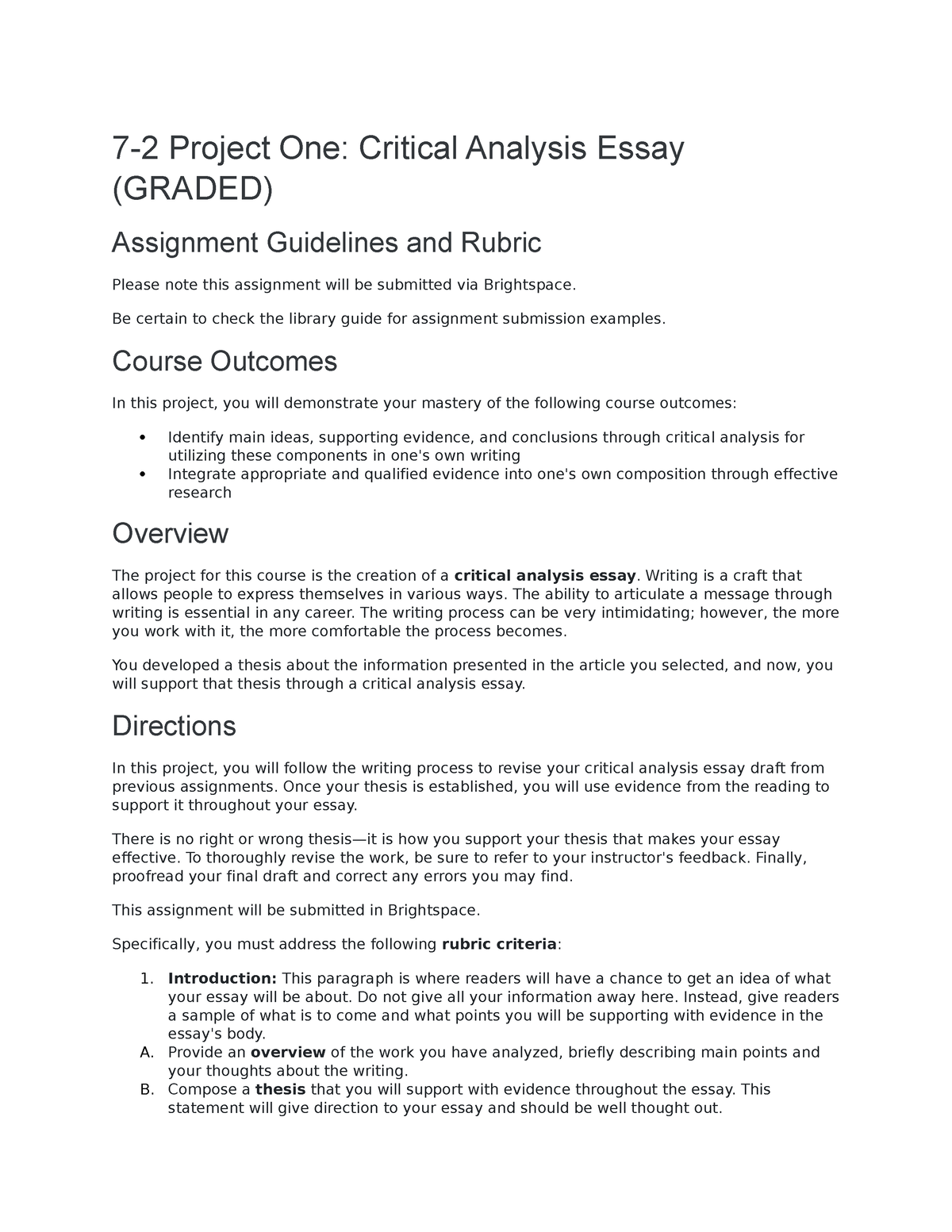 critical analysis essay snhu