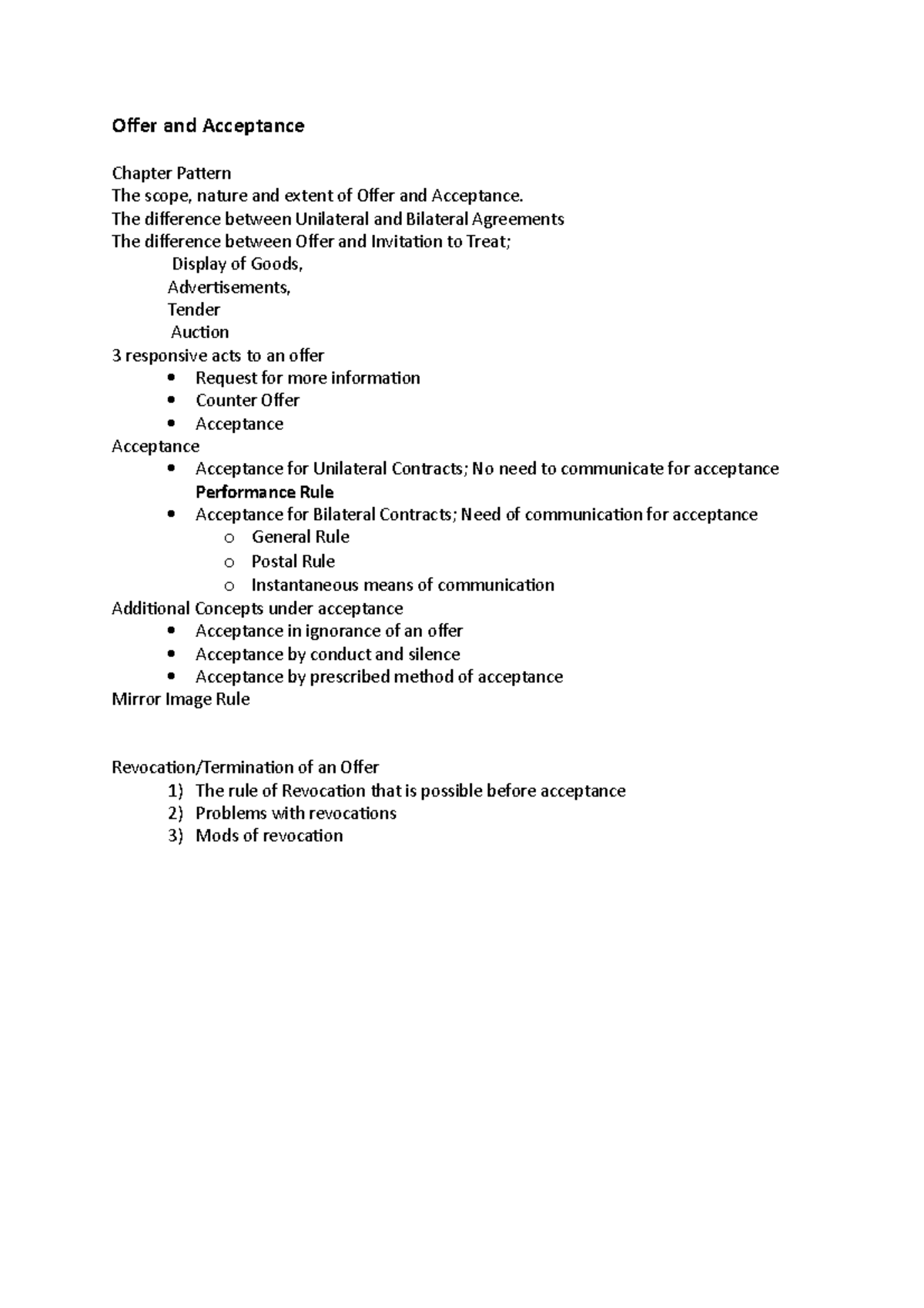 Offer and Acceptance - The difference between Unilateral and Bilateral ...