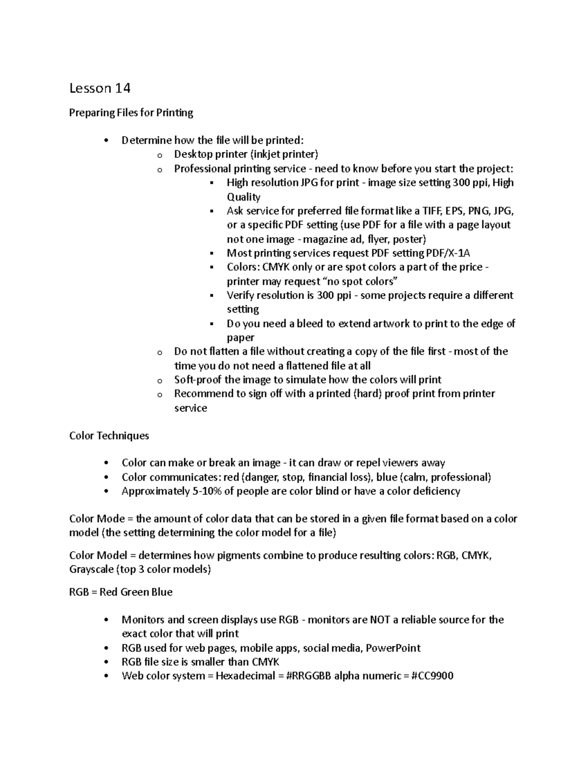 Lesson 14 - Lecture notes 14 - Lesson 14 Preparing Files for Printing ...