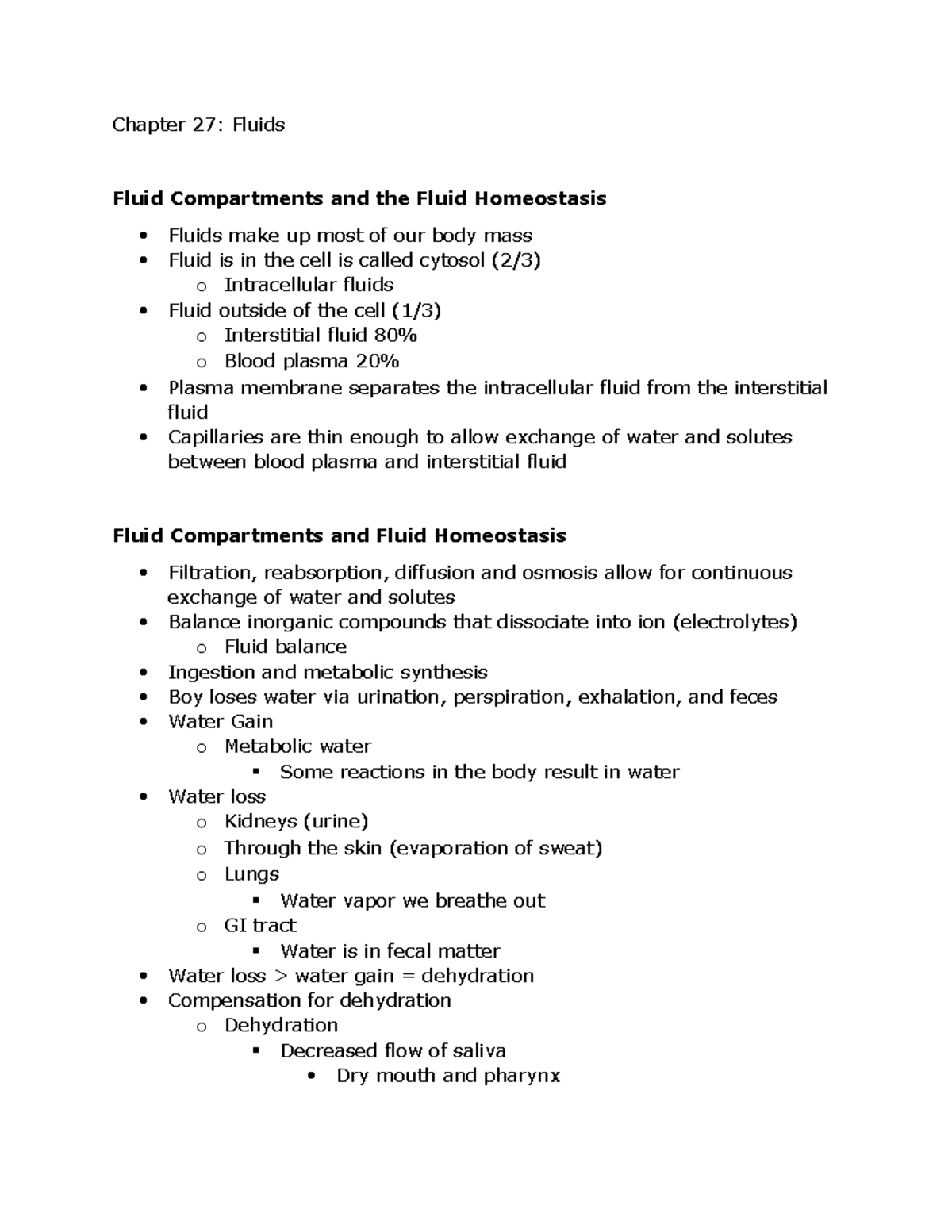 Fluid Chapter - Summary Anatomy & Physiology III - Chapter 27: Fluids ...