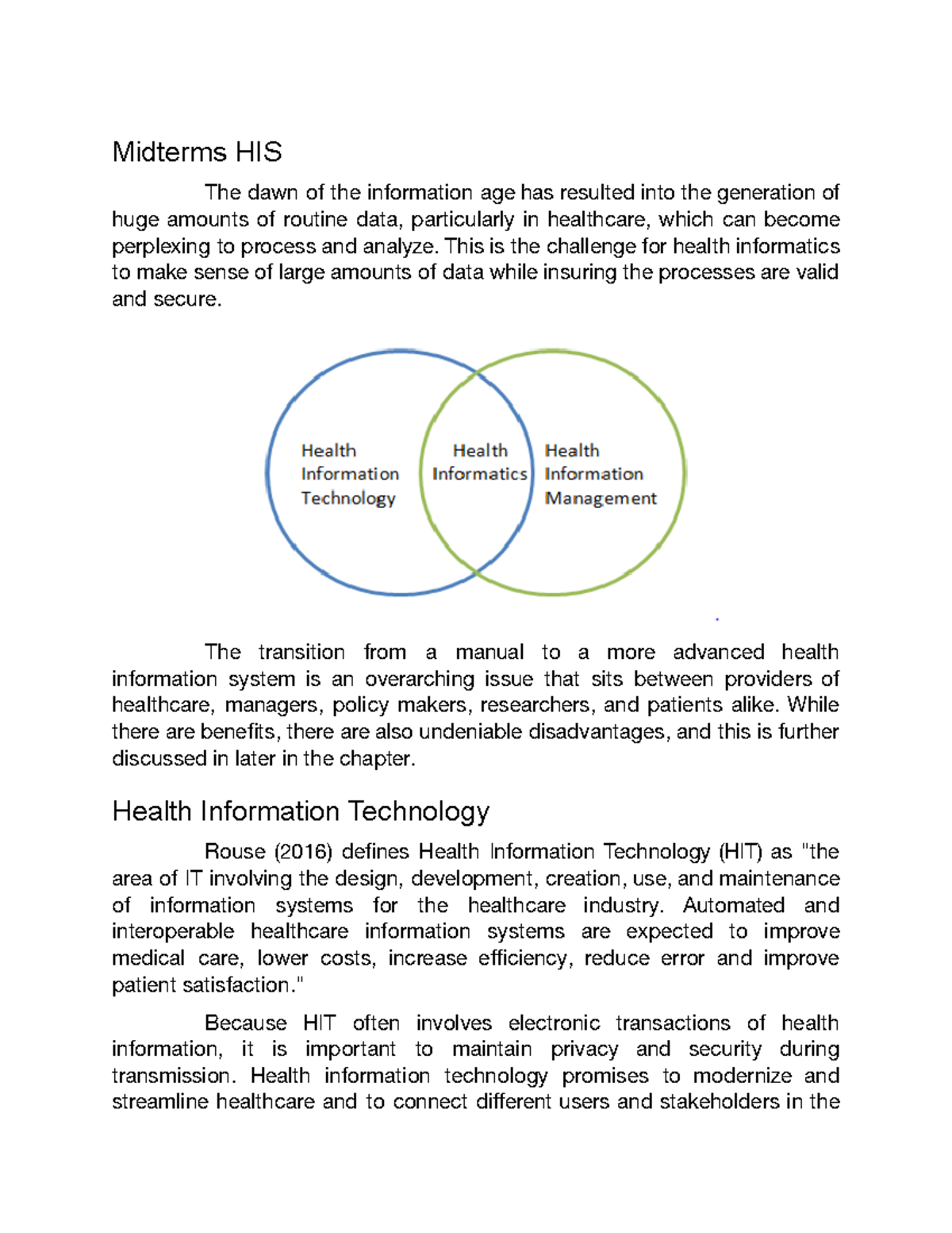 Lecture#4 - Overview OF Health Informatics - Midterms HIS The dawn of ...