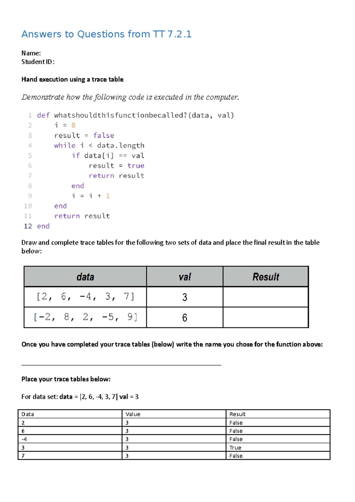 Introduction to programming Tutorial Task - Hand execution - Array ...