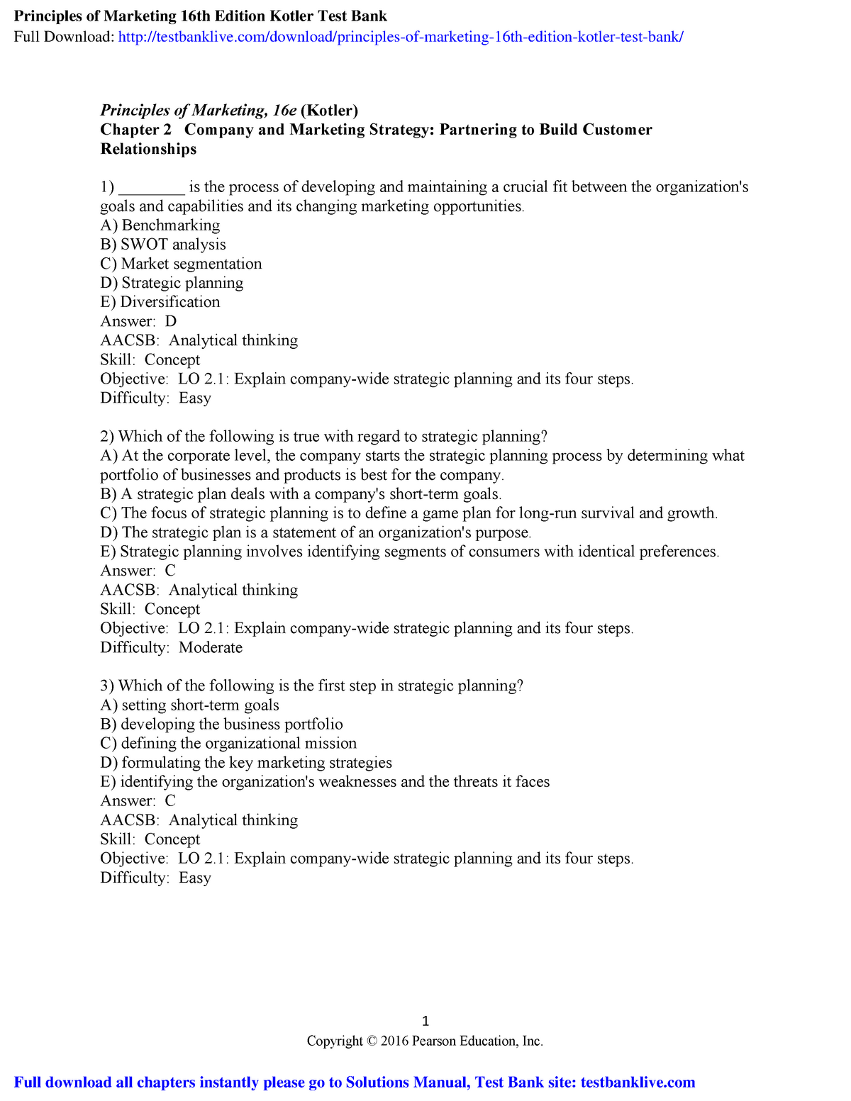 principles of marketing kotler 15th edition test bank