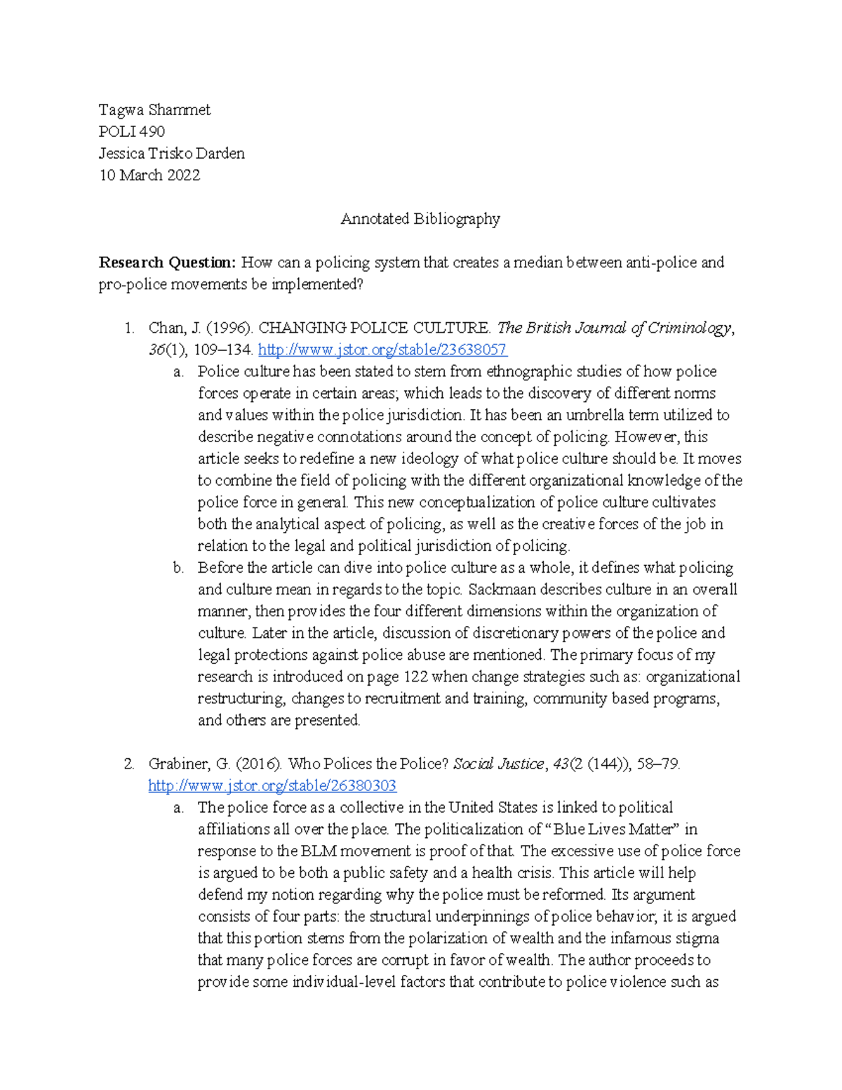 Annotated Bibliography - Tagwa Shammet POLI 490 Jessica Trisko Darden ...