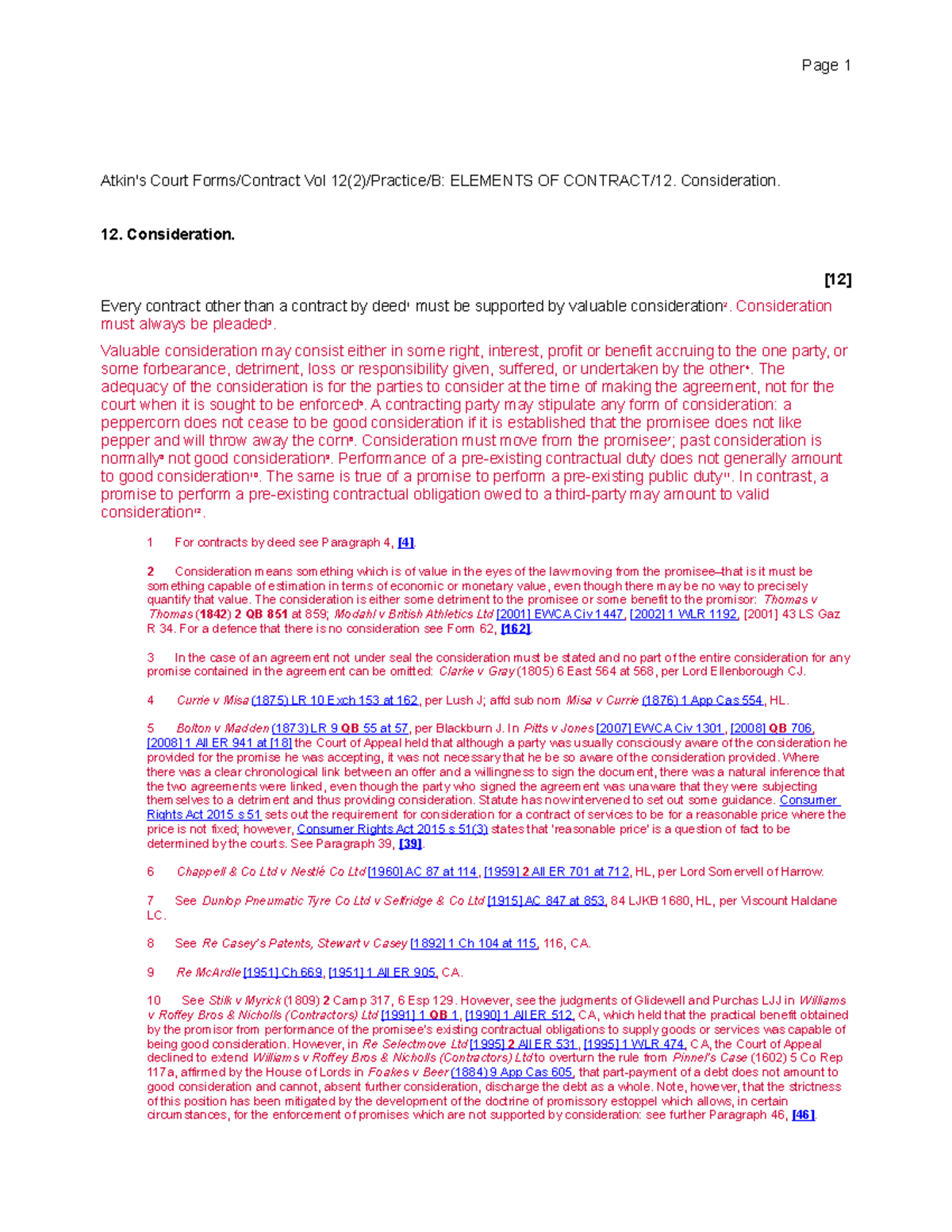 12. Consideration Additional notes. Page 1 Atkin's Court Forms
