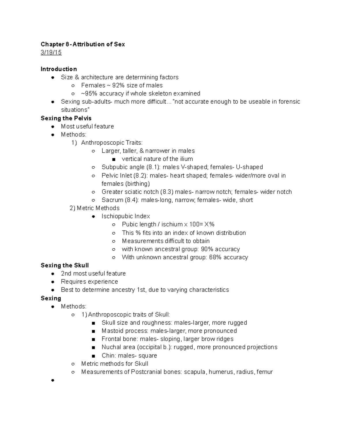 Forensic Anthropology- Chapter 8 Notes- Attribution of Sex - Chapter 8 ...