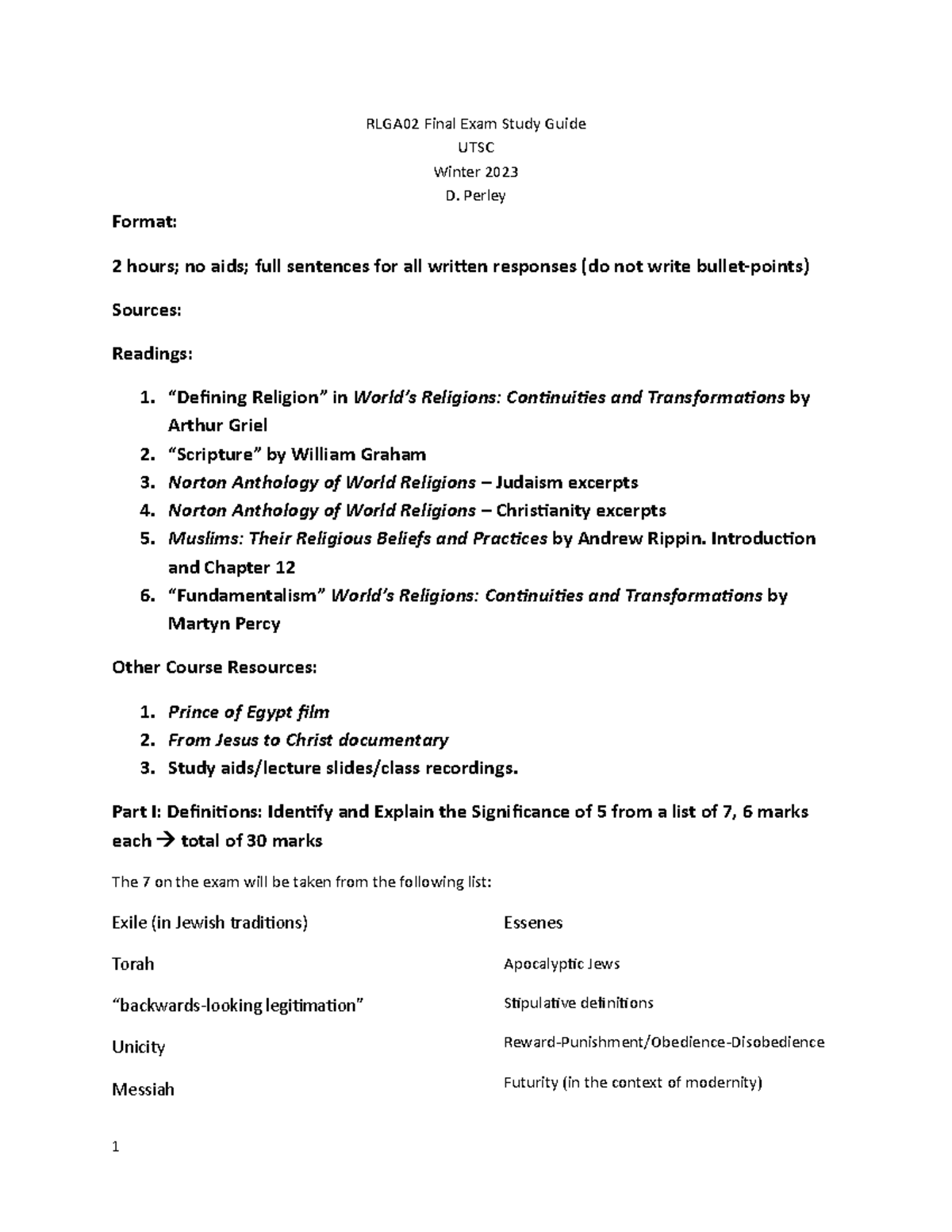 RLGA02 Final Exam Study Guide RLGA02 Final Exam Study Guide UTSC