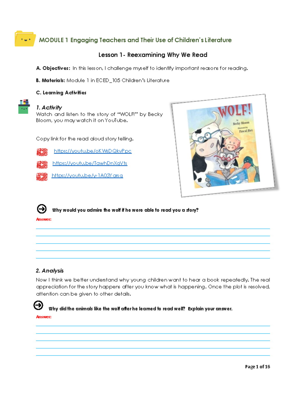 Lesson 1 - Early Childhood Literrature - MODULE 1 Engaging Teachers and ...