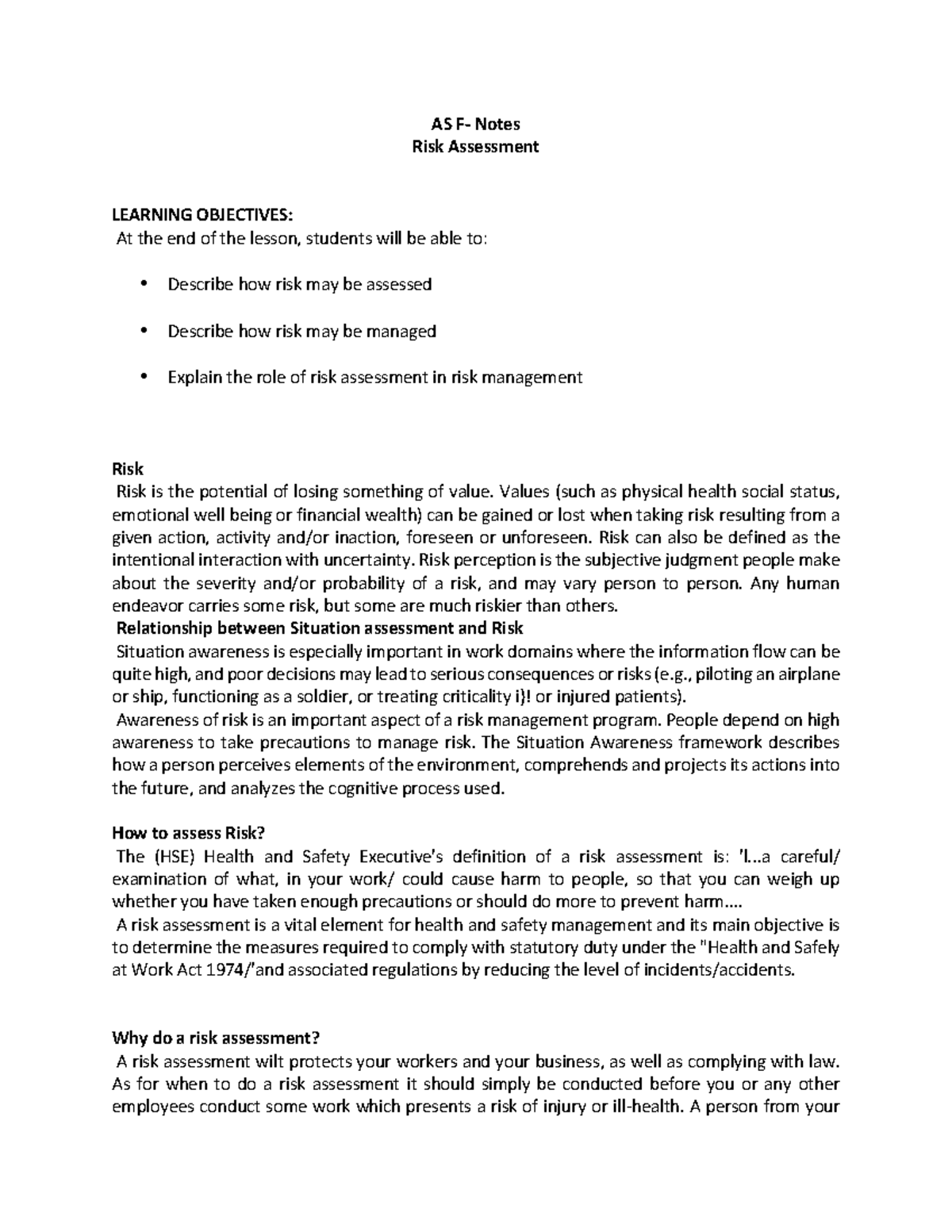 AS F- Risk Assessment - N/A - AS#F%#Notes# Risk#Assessment# ! LEARNING# ...