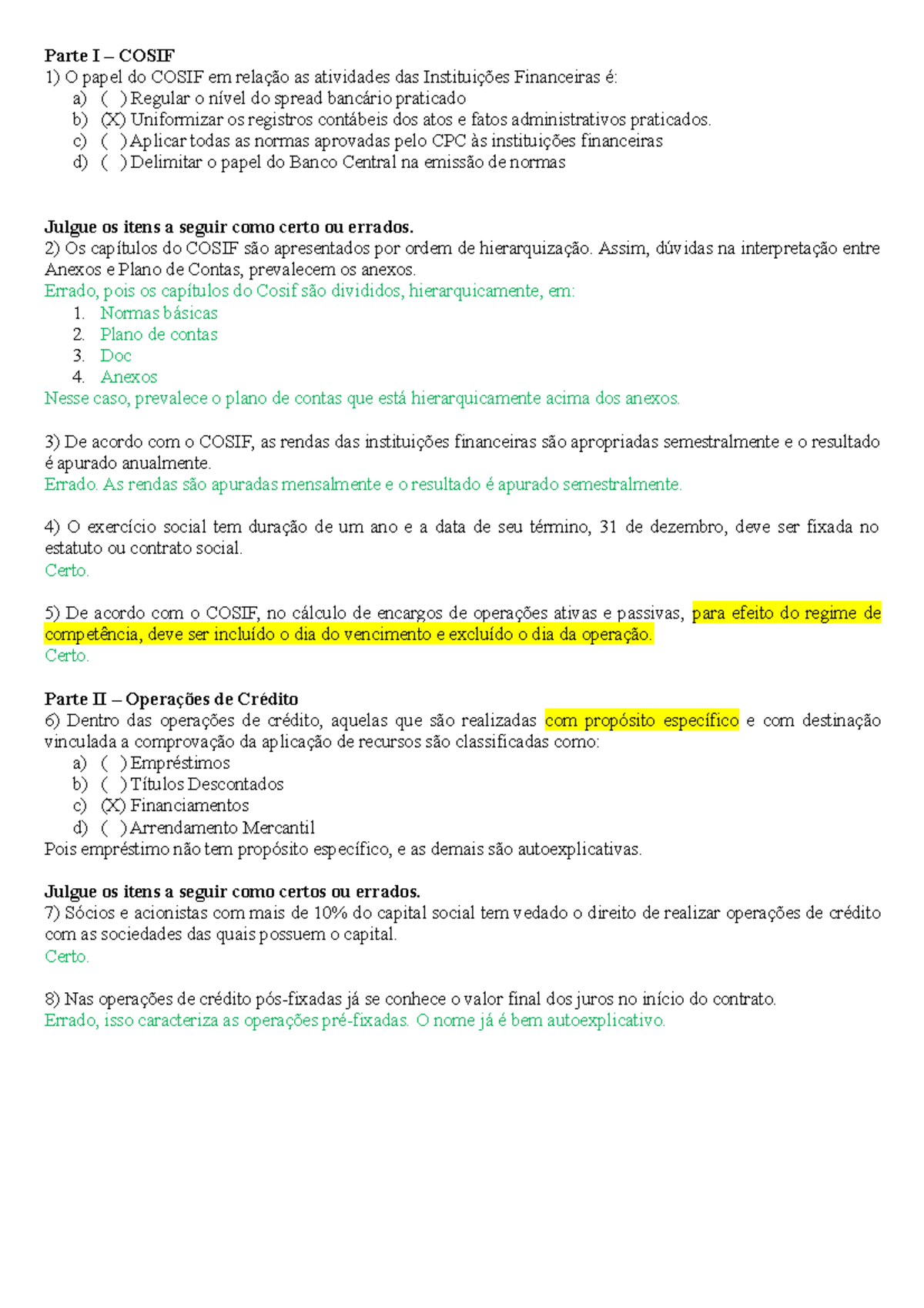 Revisão para P1 - operações de crédito, Cosif, arrendamento e mais ...