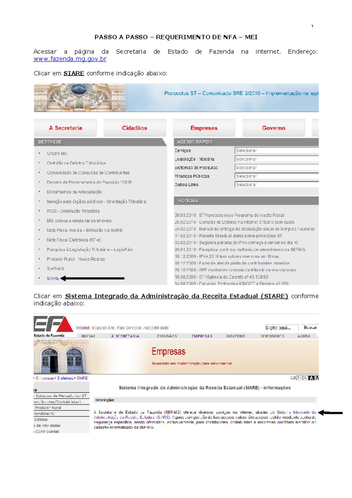 Passo a passo NFA MEI Siare - PASSO A PASSO – REQUERIMENTO DE NFA – MEI ...