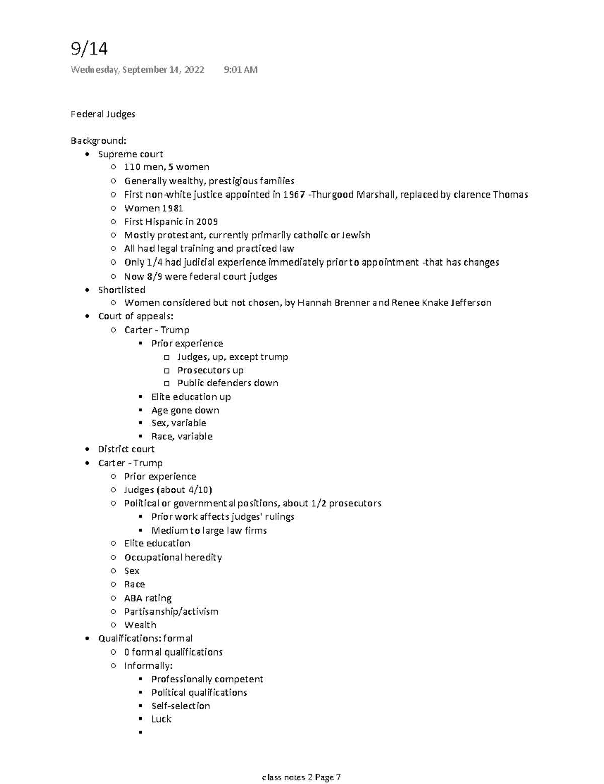 PSC215 split lecture notes 7-8 - Federal Judges Background: Supreme ...