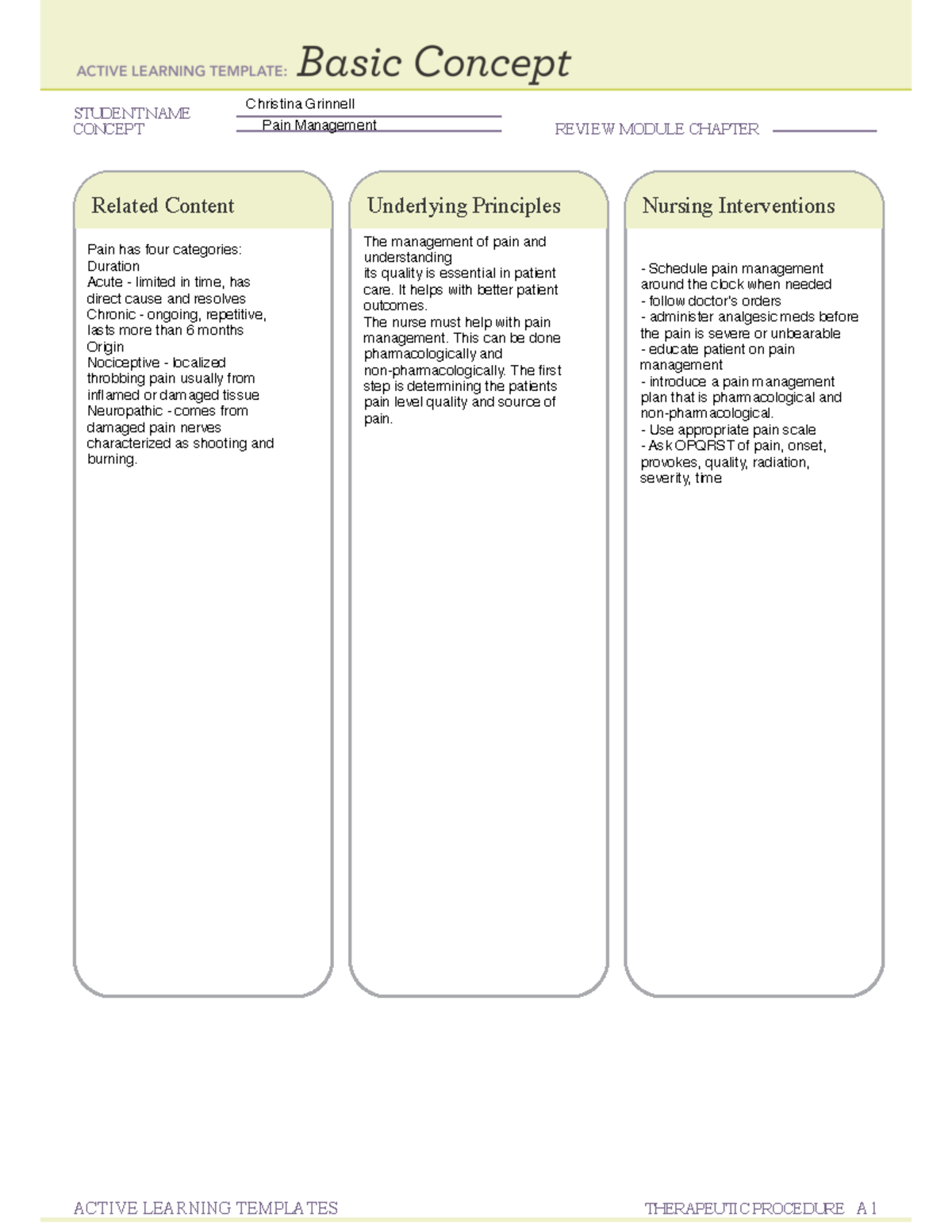 ATI pain management basic concept - STUDENT NAME CONCEPT REVIEW MODULE ...