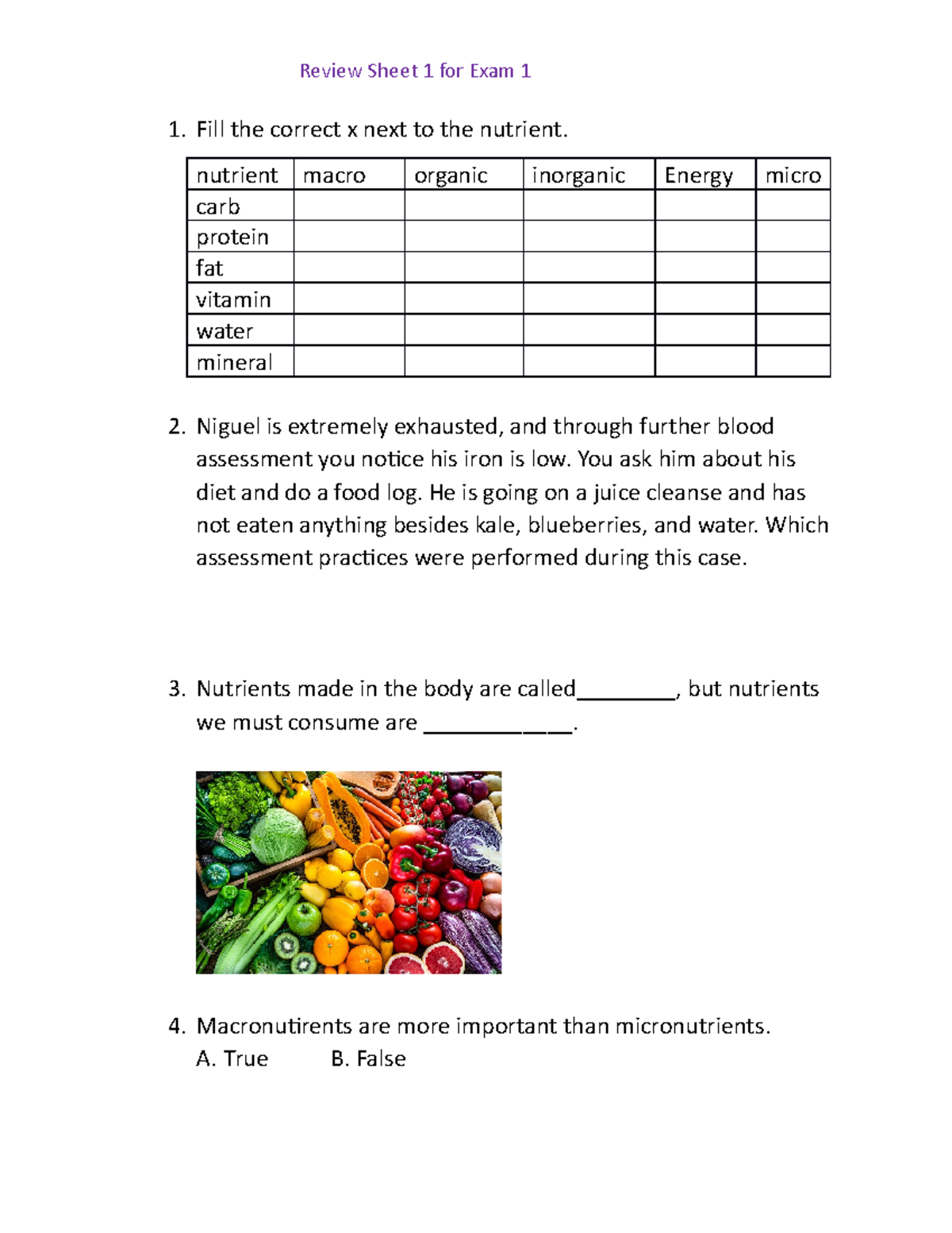 Exam 1 review for dr-1 - Review Sheet 1 for Exam 1 Fill the correct x ...