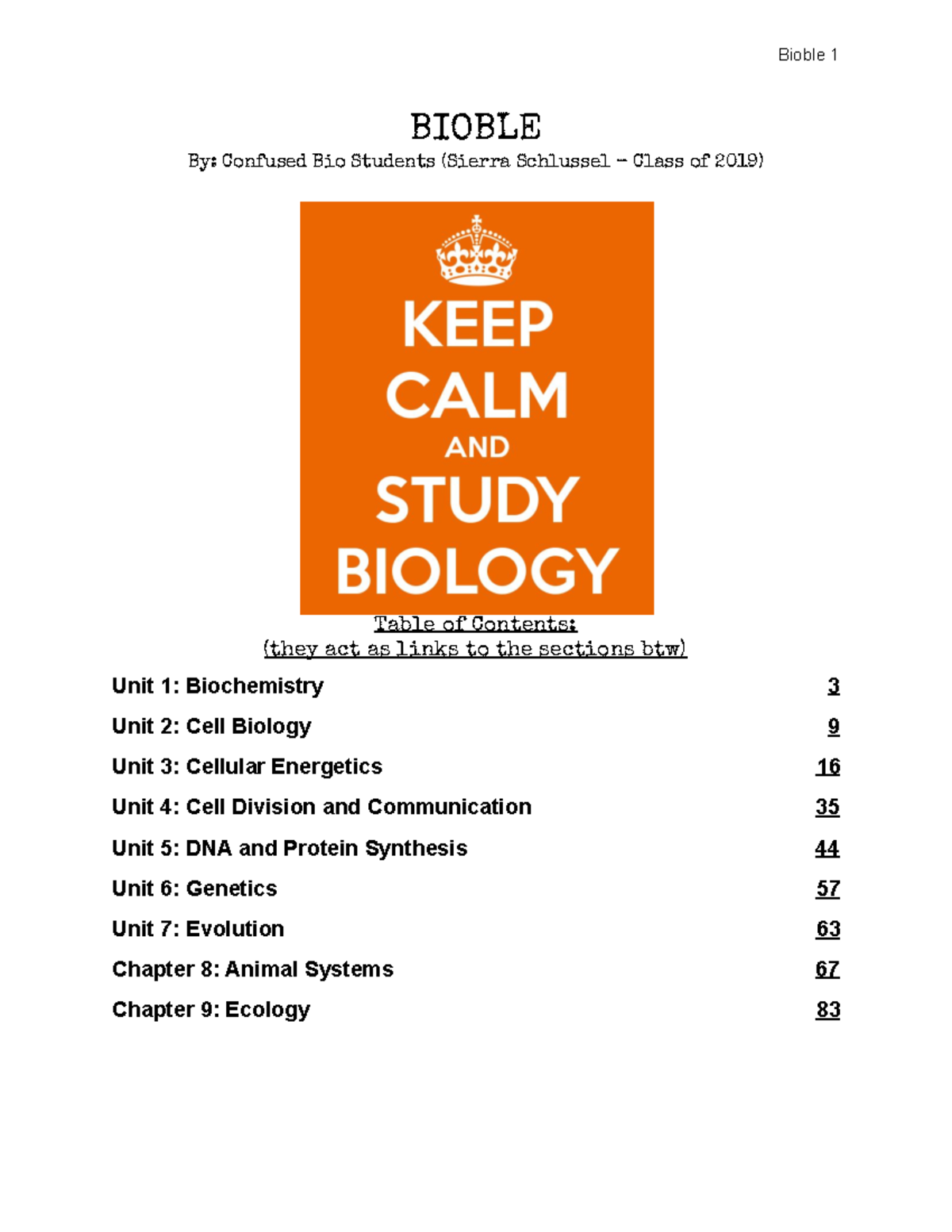 AP Bio Tik Tok notes - BIOBLE By: Confused Bio Students (Sierra