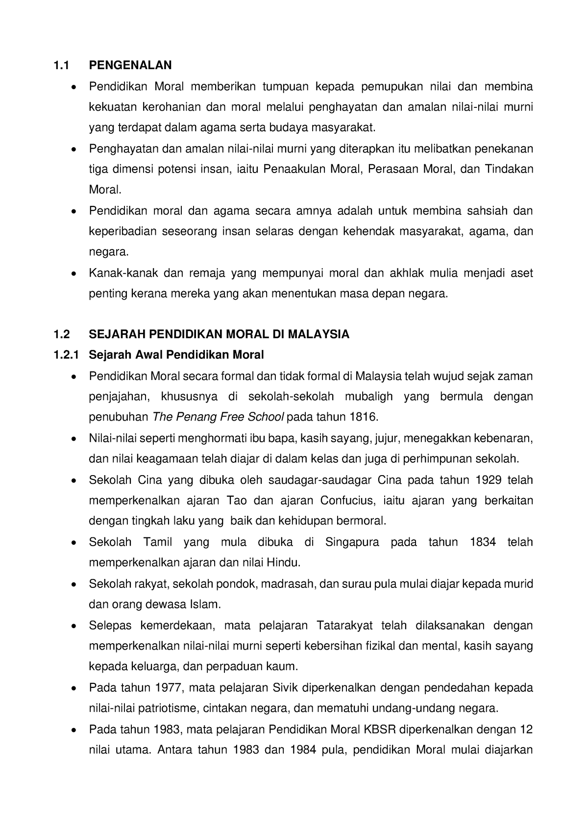 BAB 1 Sejarah Pendidikan Moral - 1 PENGENALAN Pendidikan Moral ...