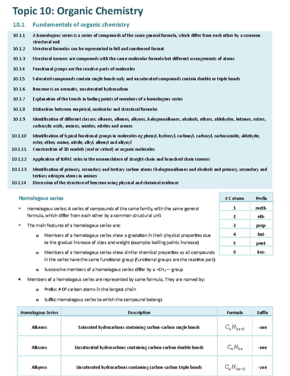 organic chemistry notes - Topic 10: Organic Chemistry 10 Fundamentals ...