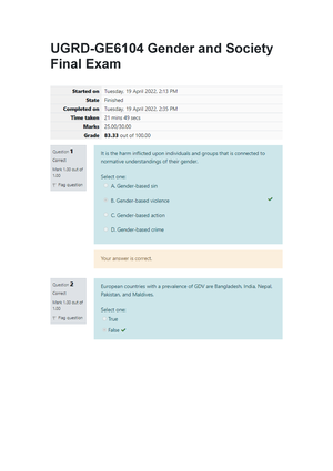 Gender And Society Final Exam Attempt Review - Home/My Courses/ UGRD ...