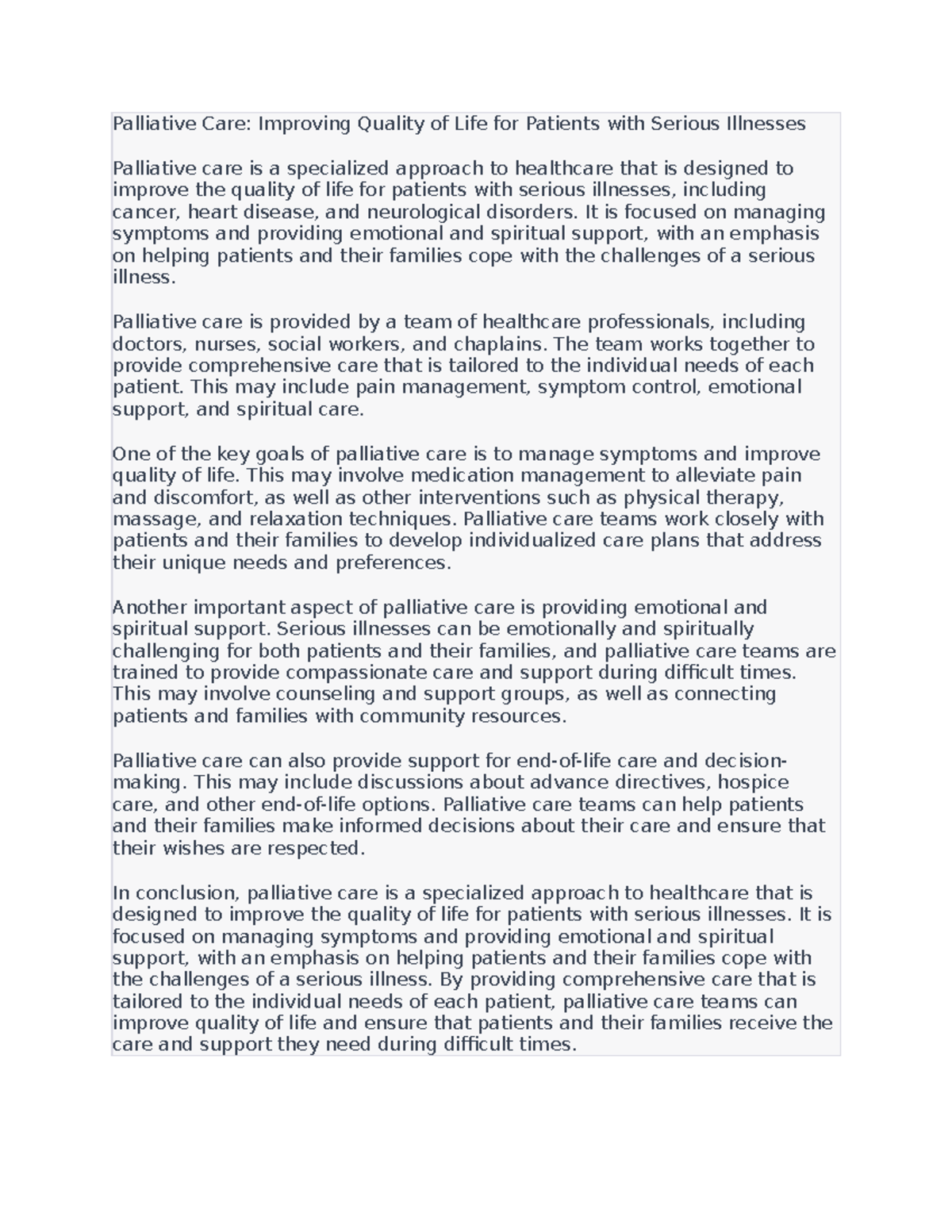 Palliative Care - Improving Quality of Life for Patients with Serious ...