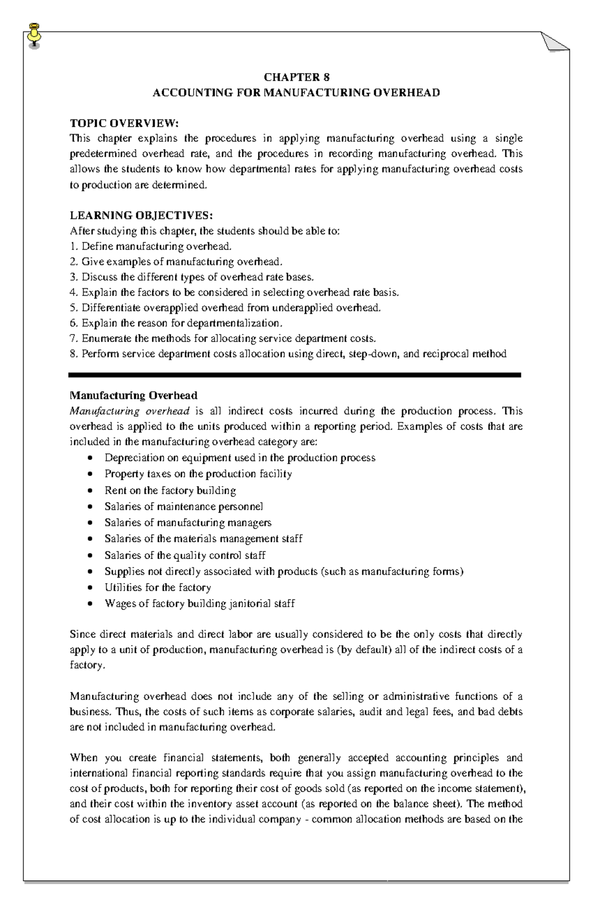 Chapter-8 - Pdf file - CHAPTER 8 ACCOUNTING FOR MANUFACTURING OVERHEAD ...