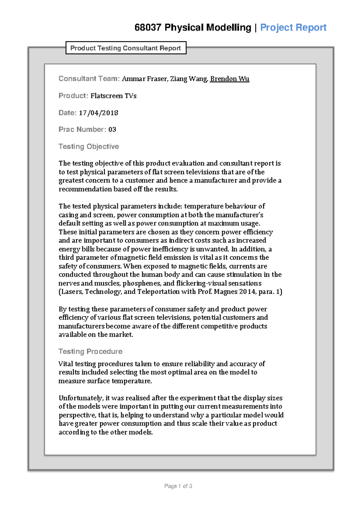 Televisions 1 - lab report - 68037 Physical Modelling | Project Report ...