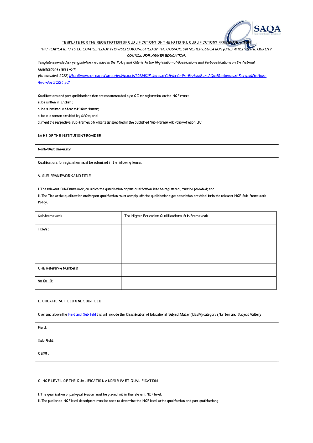 20240605 SAQA Form 7 Updated template v24.2 1 - TEMPLATE FOR THE ...