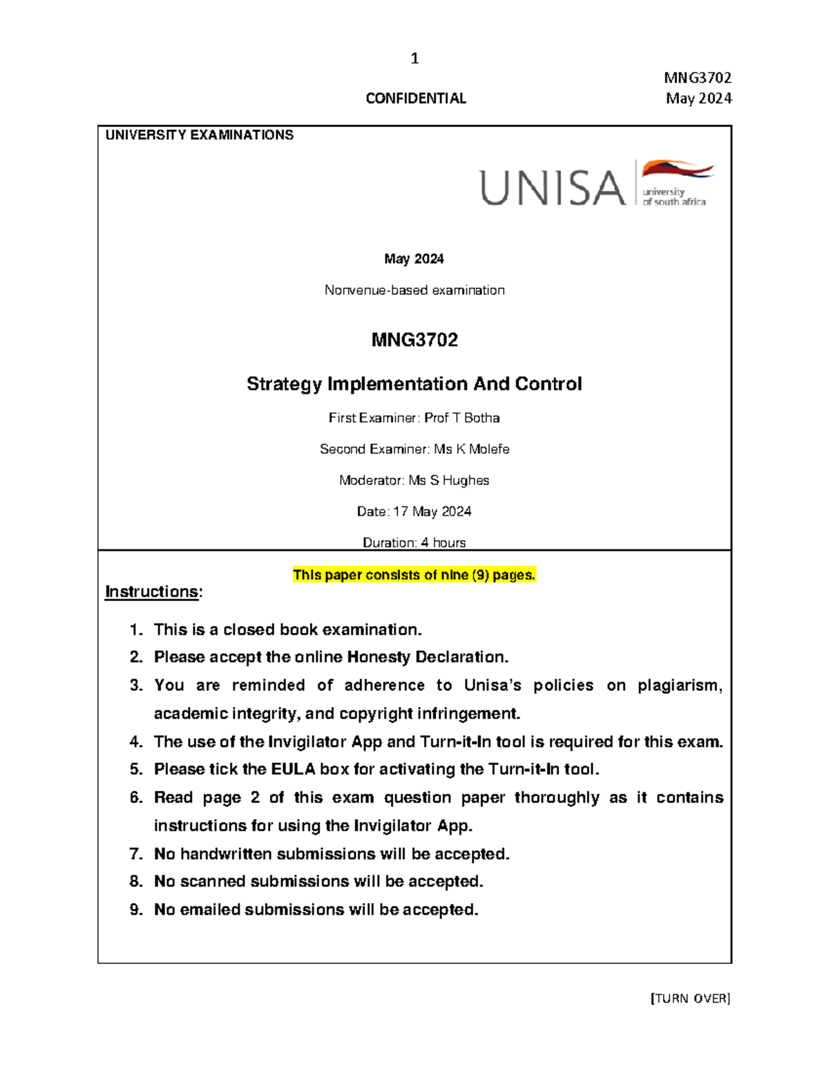 MNG3702 May 2024 Final 17May - MNG CONFIDENTIAL May 2024 UNIVERSITY ...