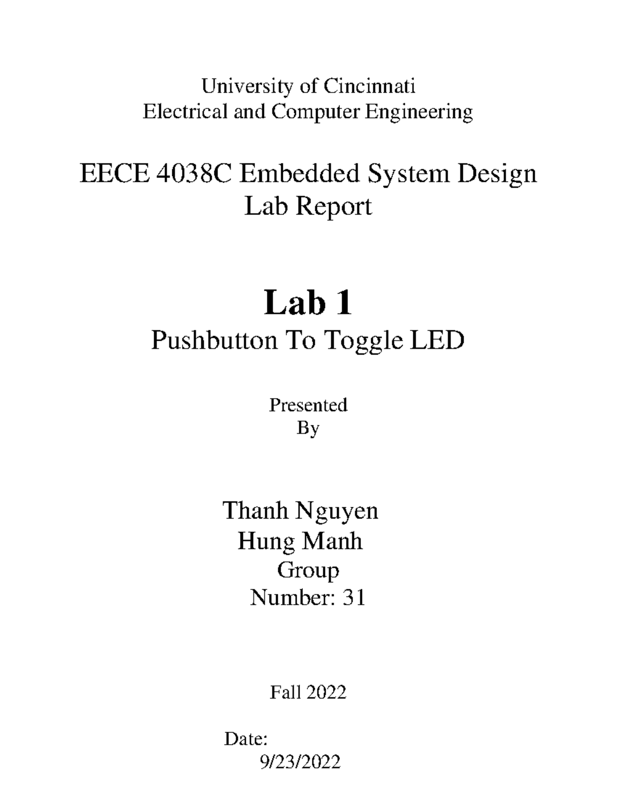 EECE 4038 C Lab Report 1 - University Of Cincinnati Electrical And ...