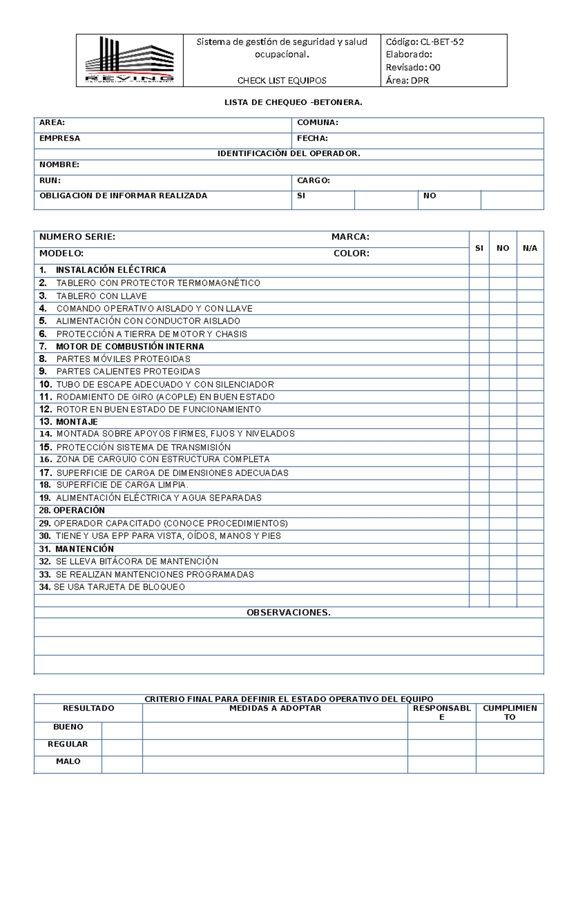 52- Check LIST Betonera - Sistema de gestión de seguridad y salud ...