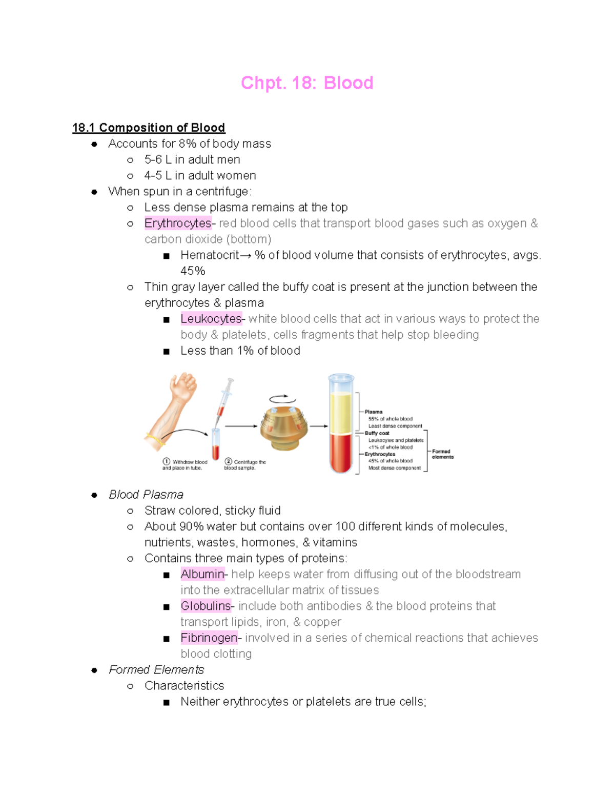 Chapter 18 notes - good resource for exam prep - Chpt. 18: Blood 18 ...