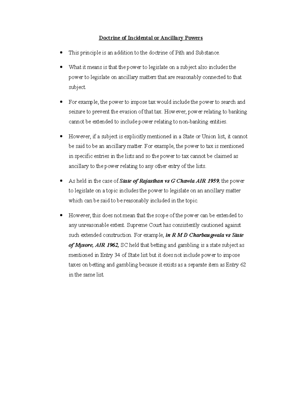 Doctrine of ancillary powers Doctrine of Incidental or Ancillary