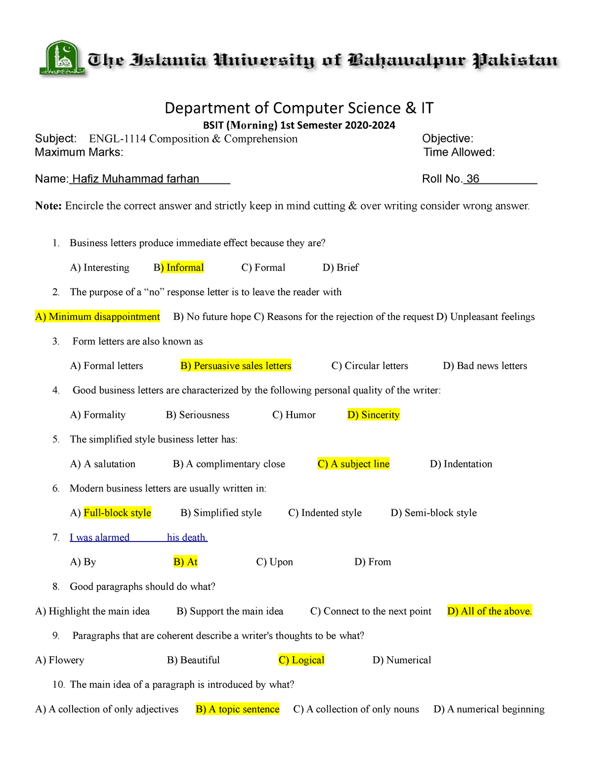 assignment science computer matriculation