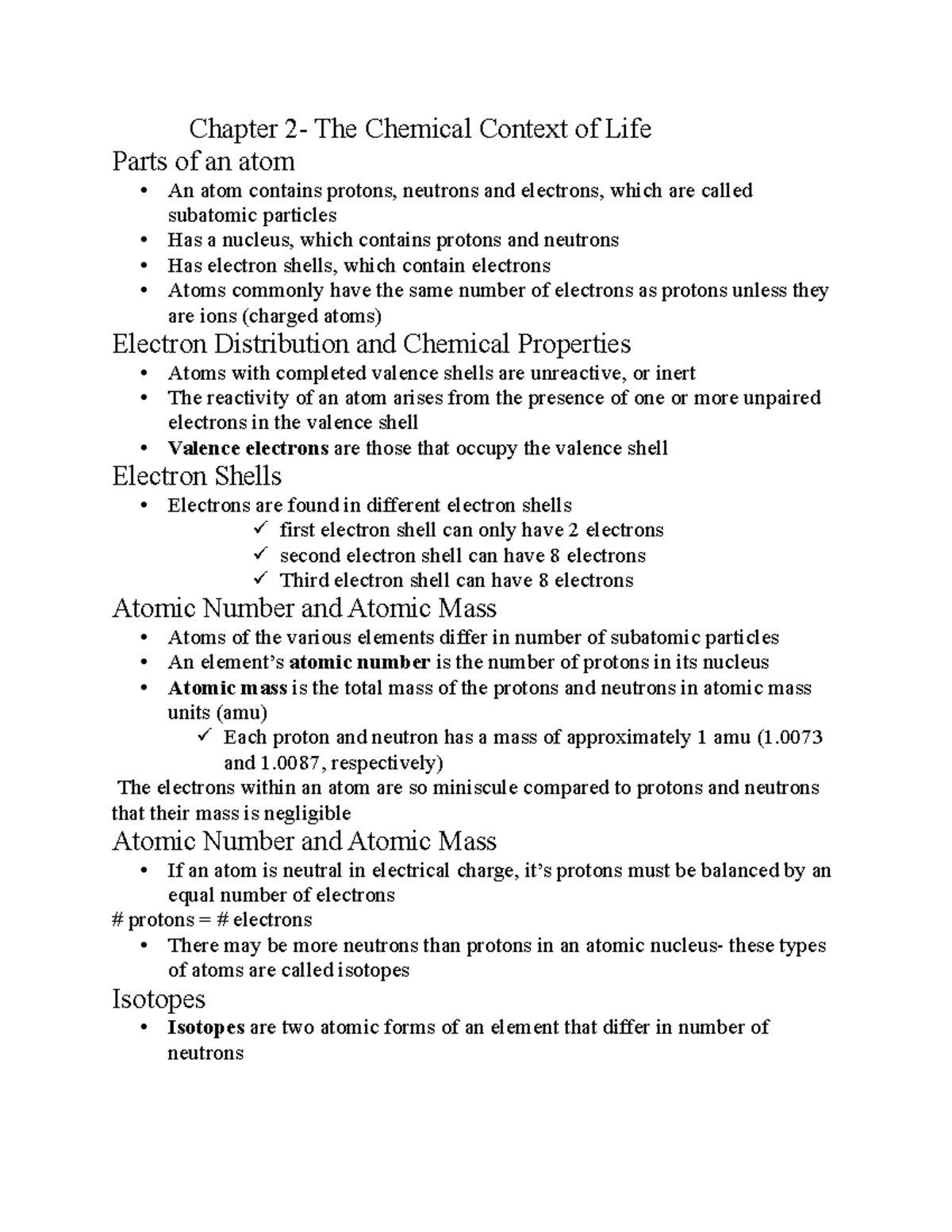 chapter-2-bio-notes-chapter-2-the-chemical-context-of-life-parts-of