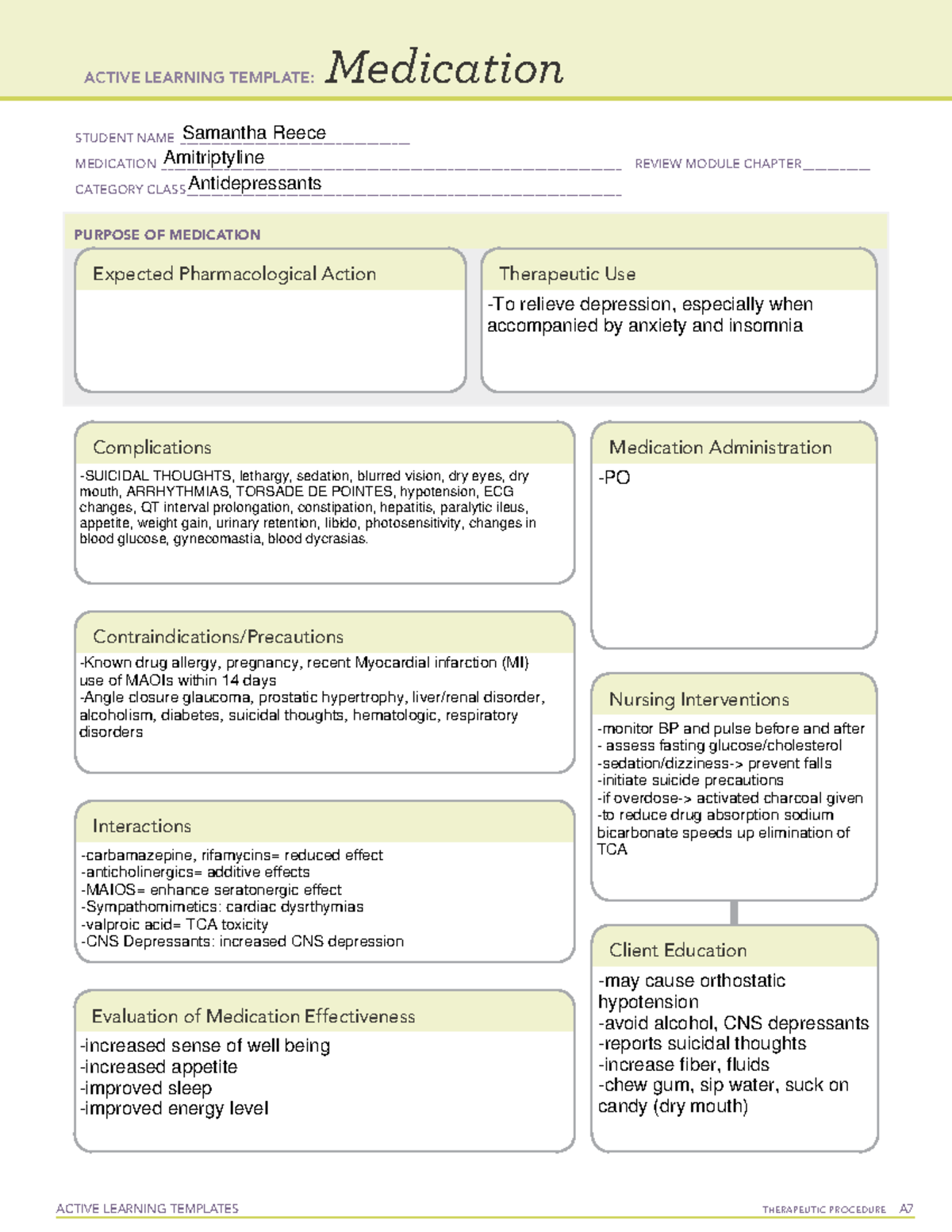 Amitriptyline - Drug Card - ACTIVE LEARNING TEMPLATES TherapeuTic ...