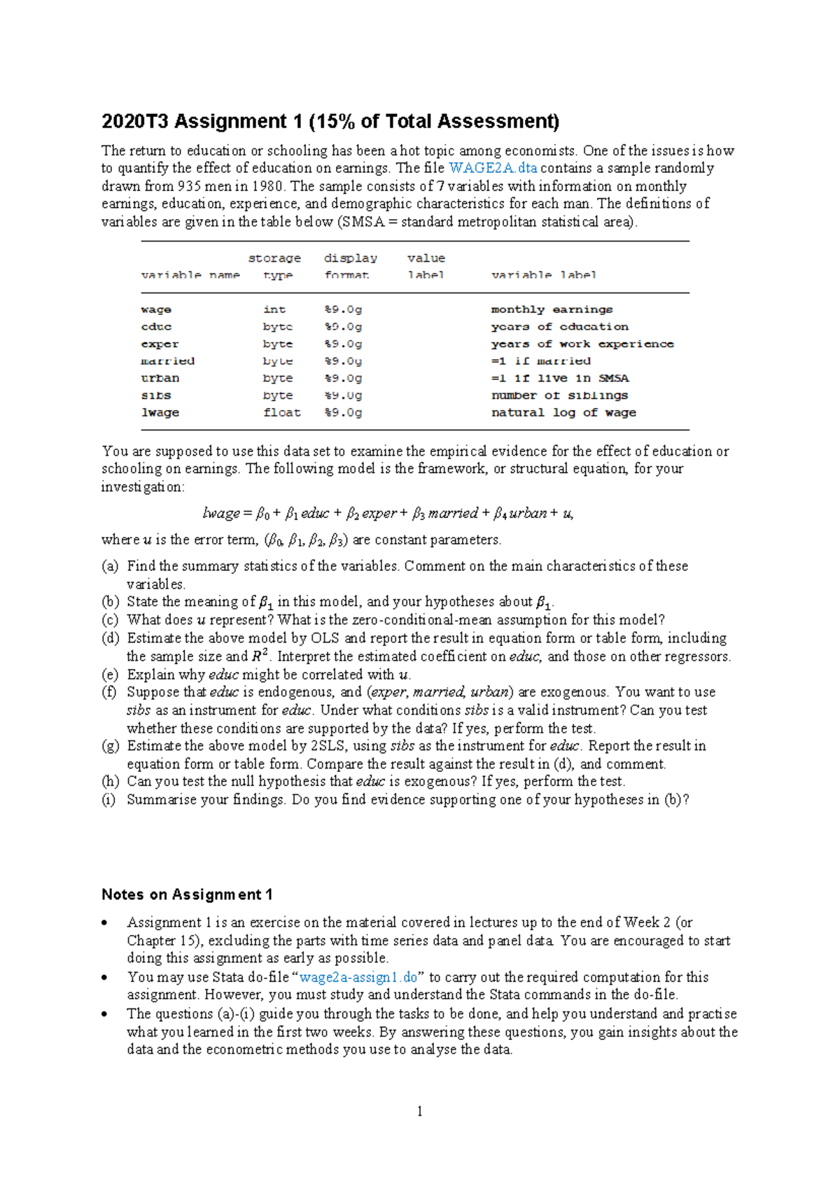 Assignment 1 question sheet - 2020T3 - 1 20 20T3 Assignment 1 (15% of ...