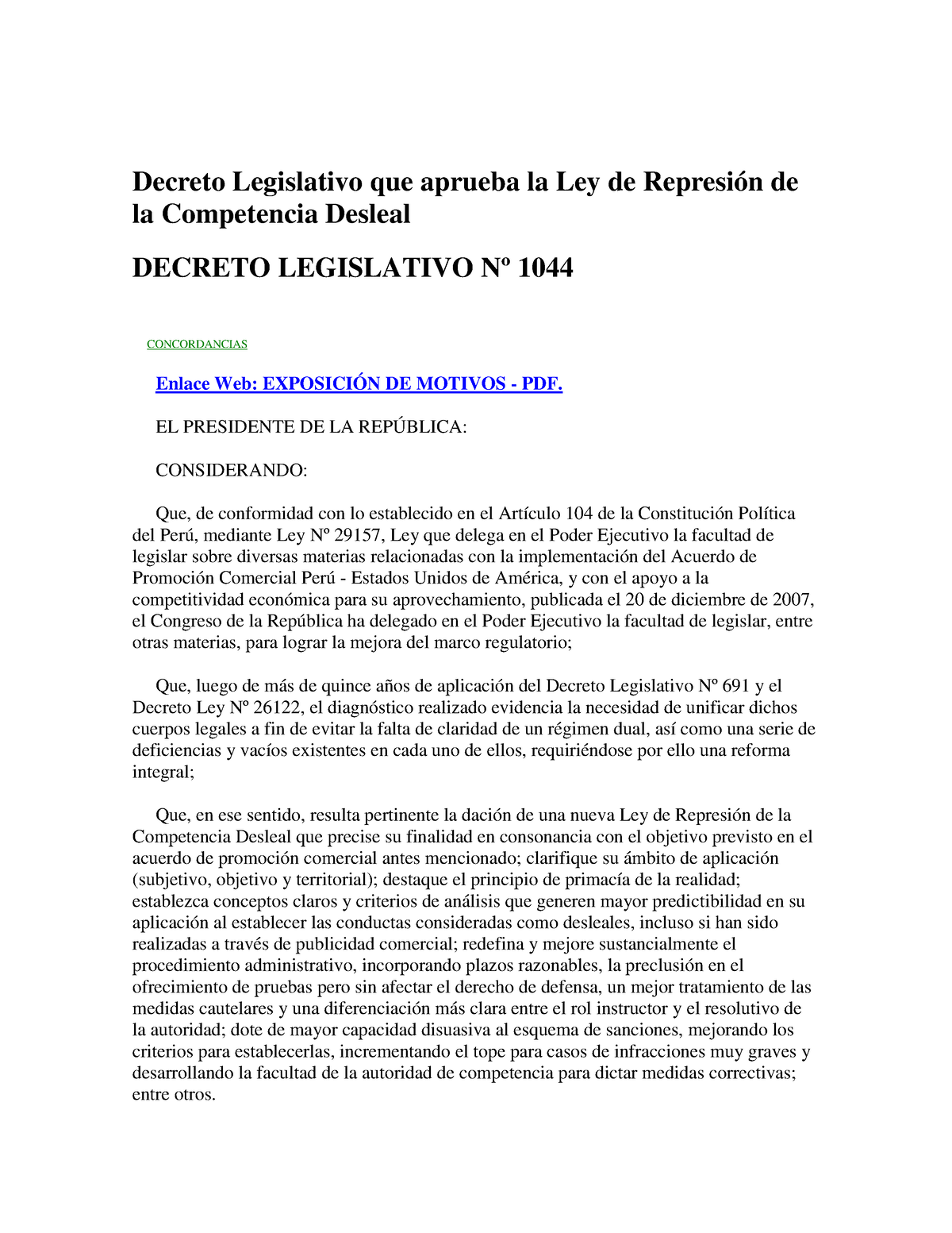 Decreto Legislativo 1044 - Decreto Legislativo Que Aprueba La Ley De ...