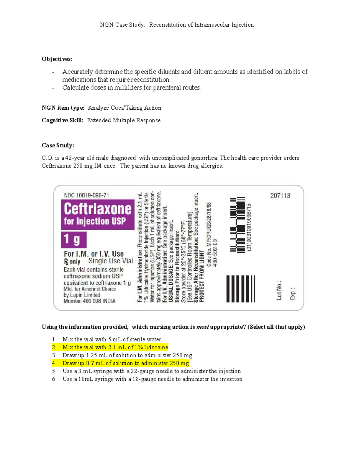 Case 8 Reconstitution and IM Injection copy NGN Case Study