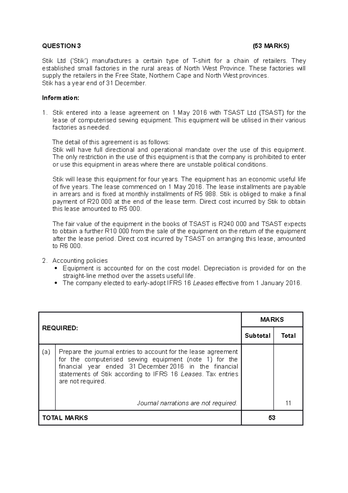 Second+opp+2016 +Eng+ lessee - QUESTION 3 (53 MARKS) Stik Ltd (‘Stik ...