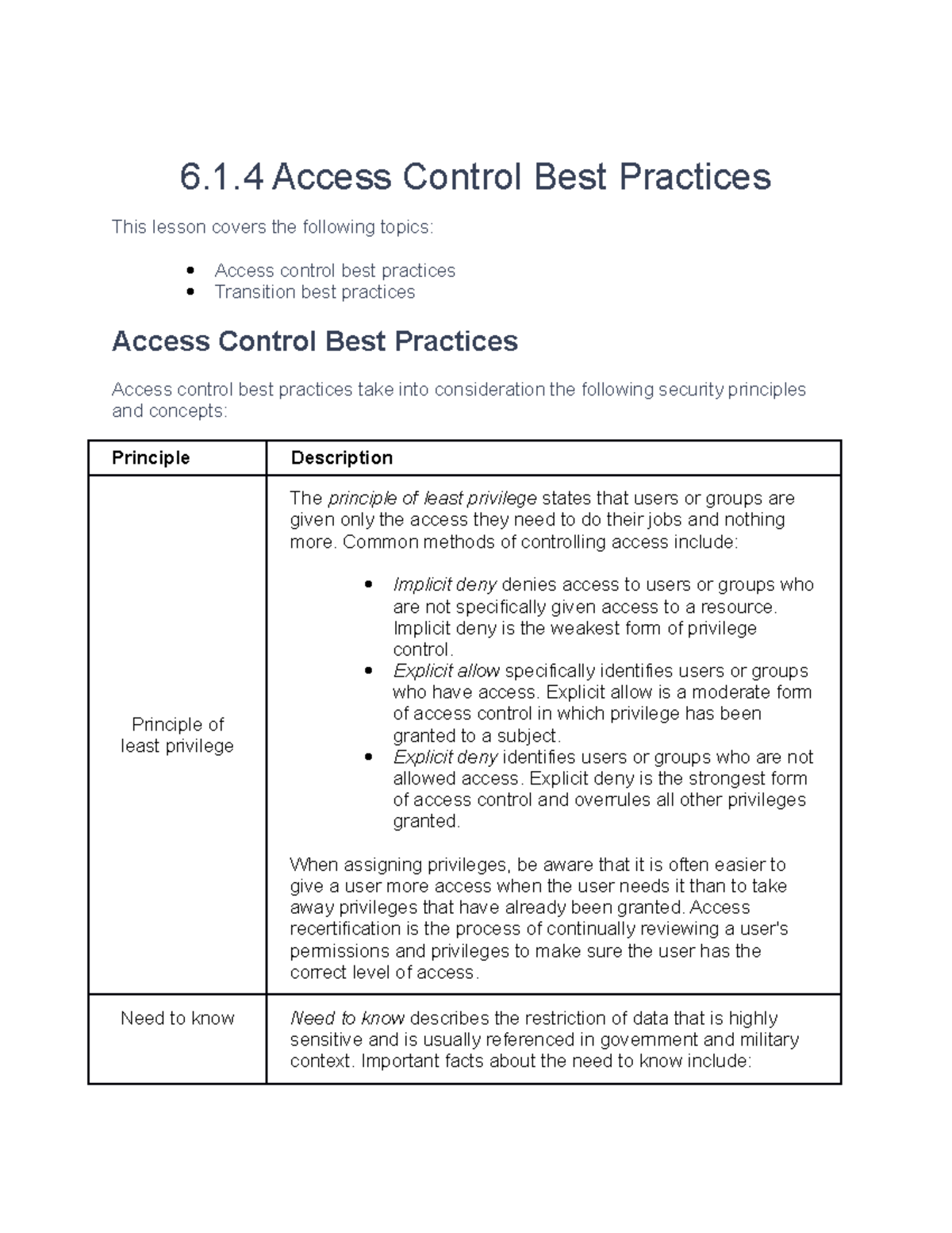 6.1.4 Access Control Best Practices - 6.1 Access Control Best Practices ...