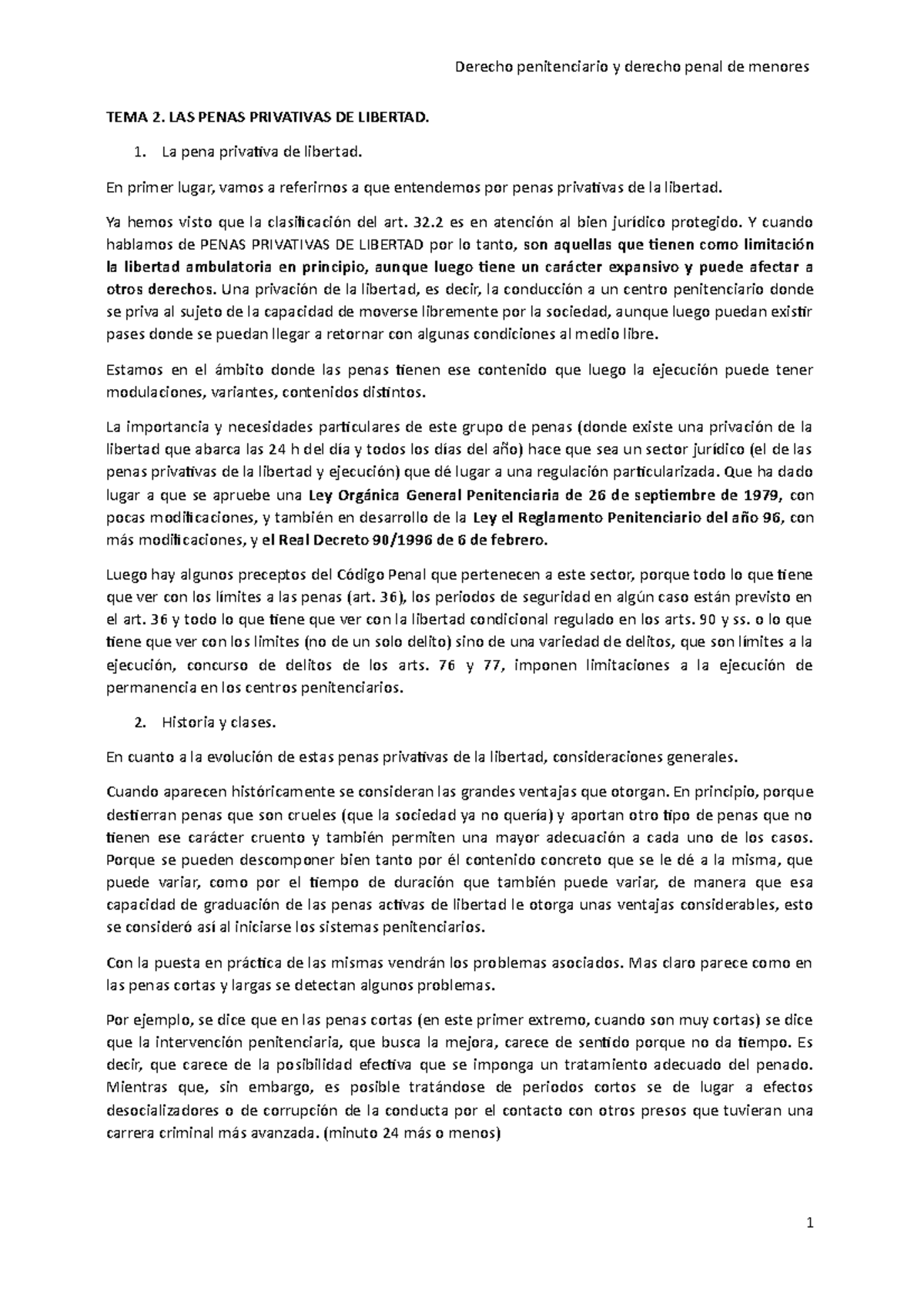 TEMA 2. LAS Penas Privativas DE Libertad TEMA 2. LAS PENAS PRIVATIVAS