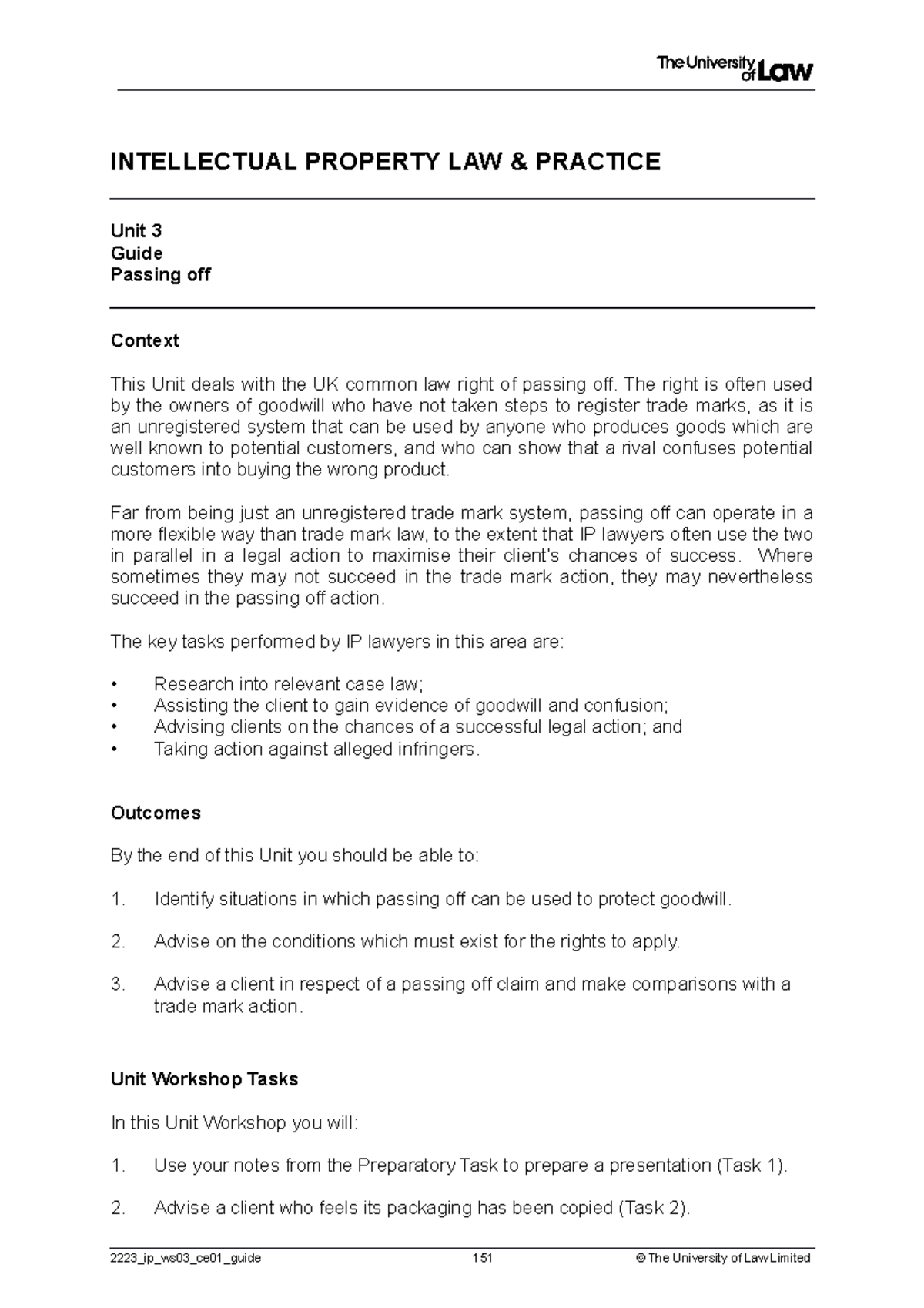 Workshop 3 - Business law and practice notes ws3 - INTELLECTUAL ...