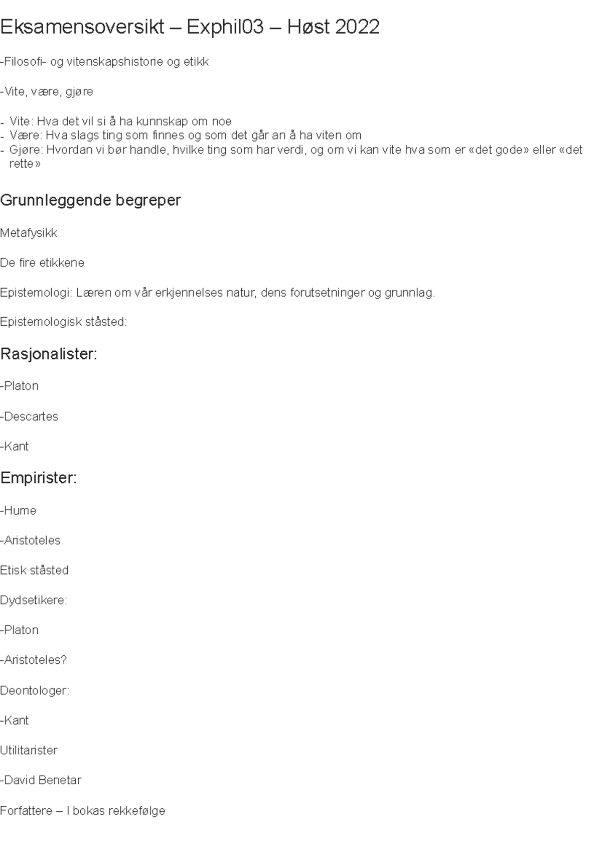 Exphil - Eksamensoversikt – Exphil03 – Høst 2022 -Filosofi- Og ...