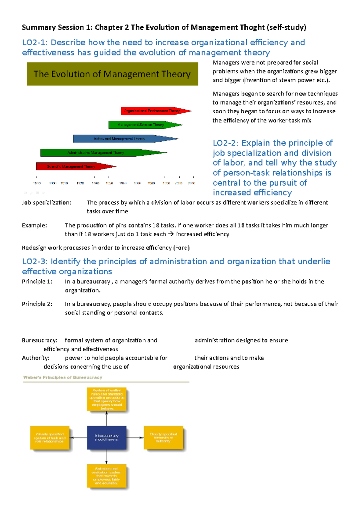 Summary Session 1, Chapter 2 The Evolution of Management Thoght (self ...