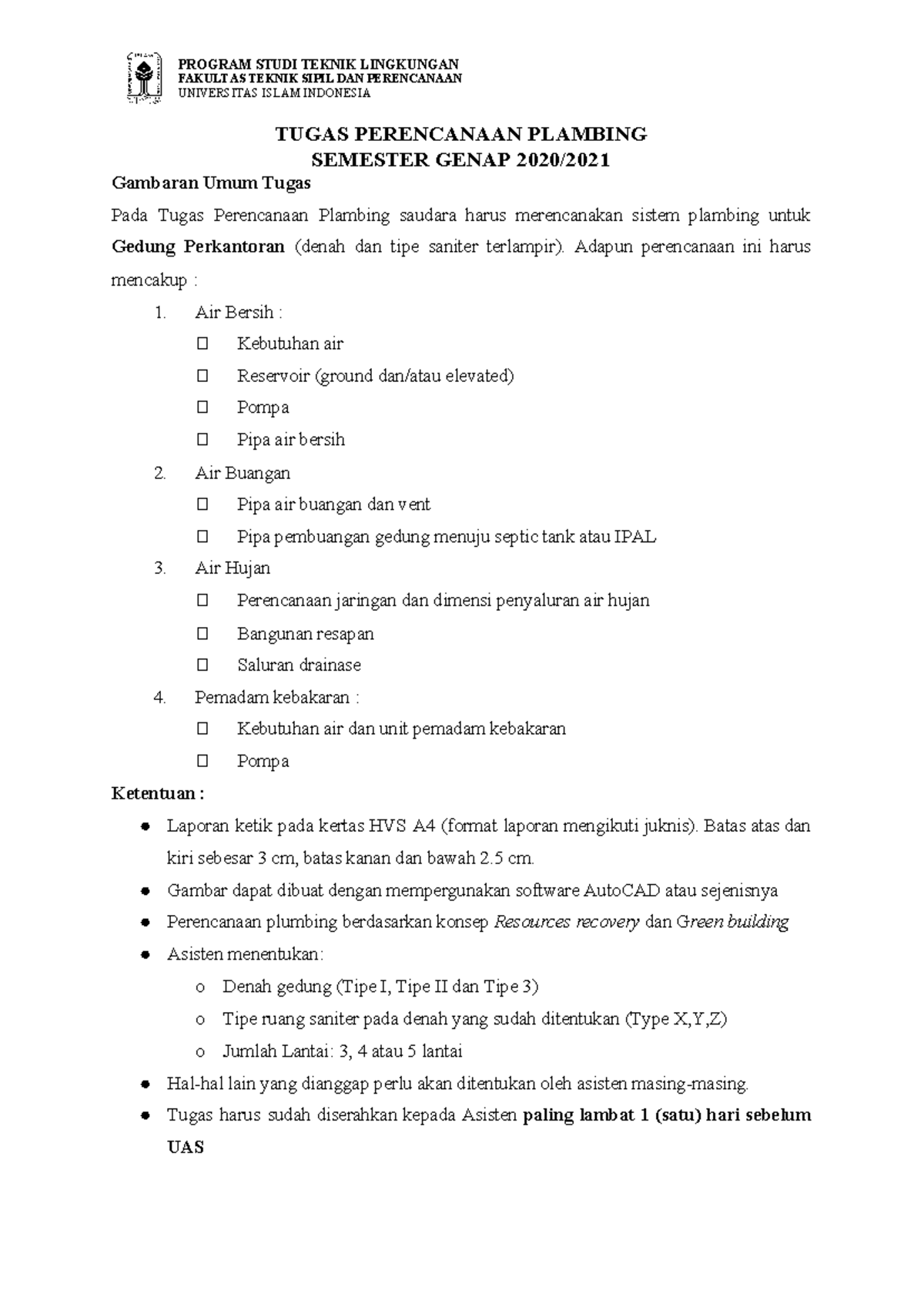 2. Tugas Perencanaan Plumbing 2020-2021 - UNIVERSITAS ISLAM INDONESIA ...