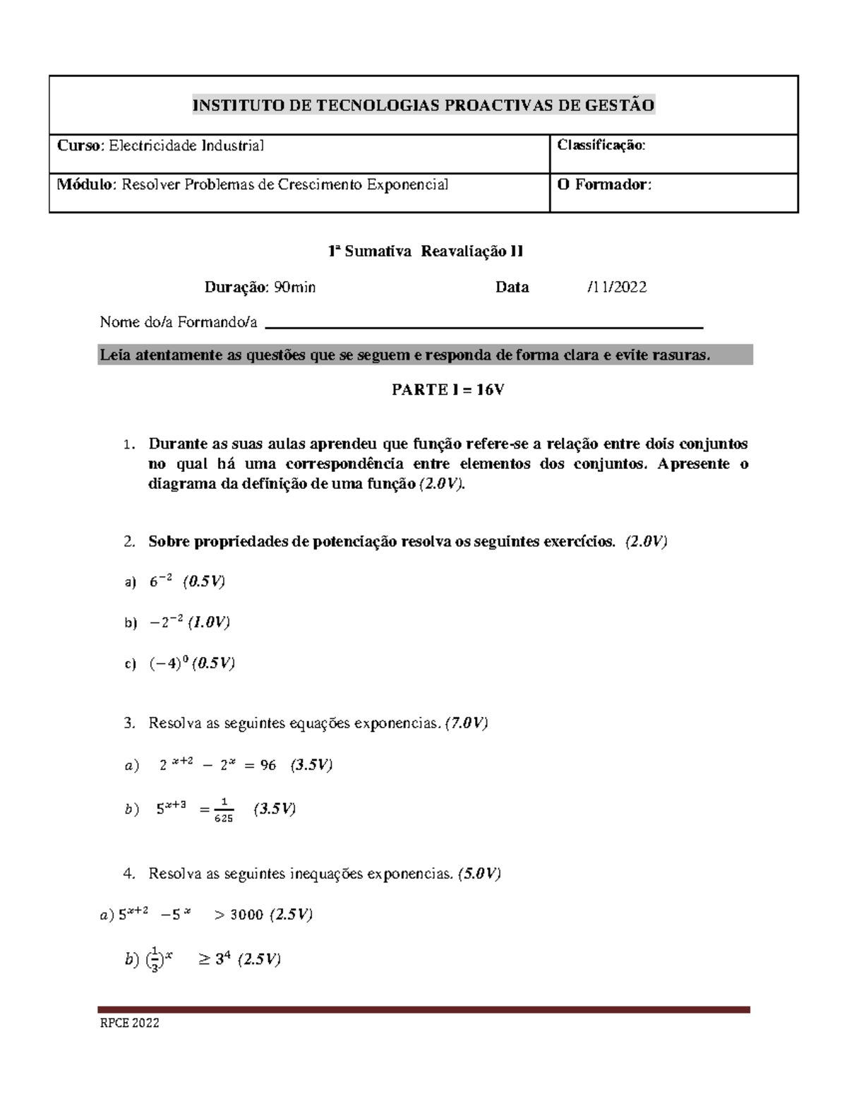 1a sumativa RPCE - Reavaliacao 2a - RPCE 2022 INSTITUTO DE TECNOLOGIAS ...