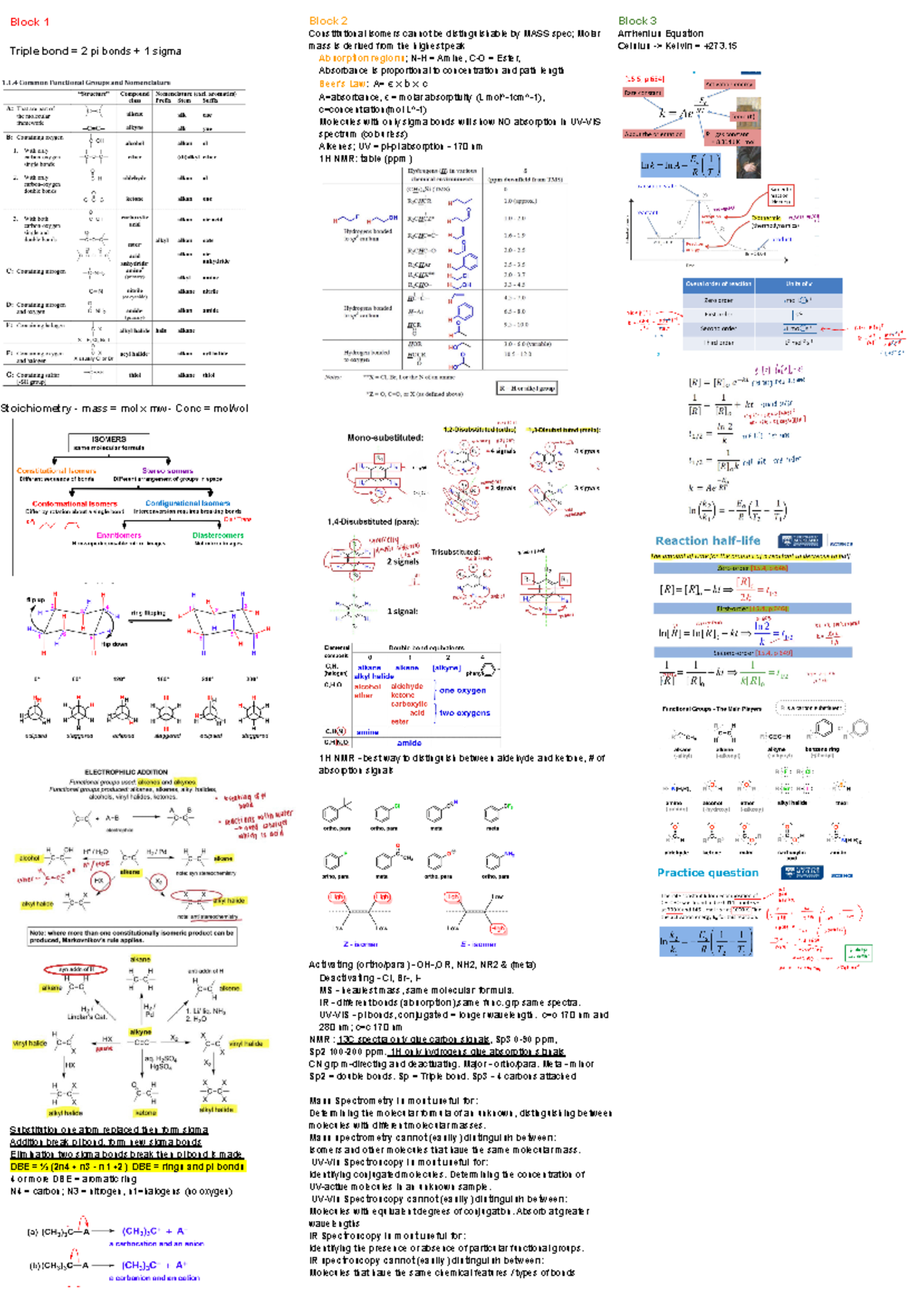 1 CHEM 110 - Cheat Sheat S2 - Block 1 Triple Bond = 2 Pi Bonds + 1 ...